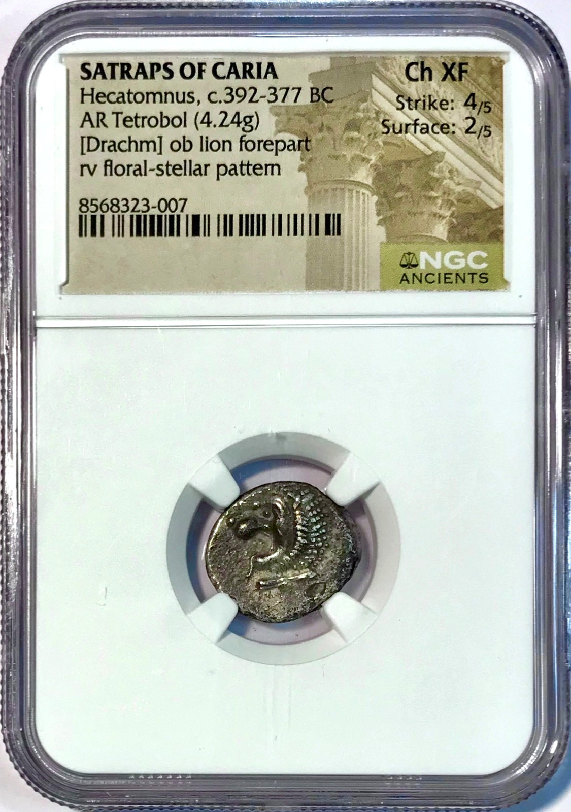 392-377 BC Satraps Of Caria Hecatomnus Ancient Greek Silver Tetrobol NGC Ch XF