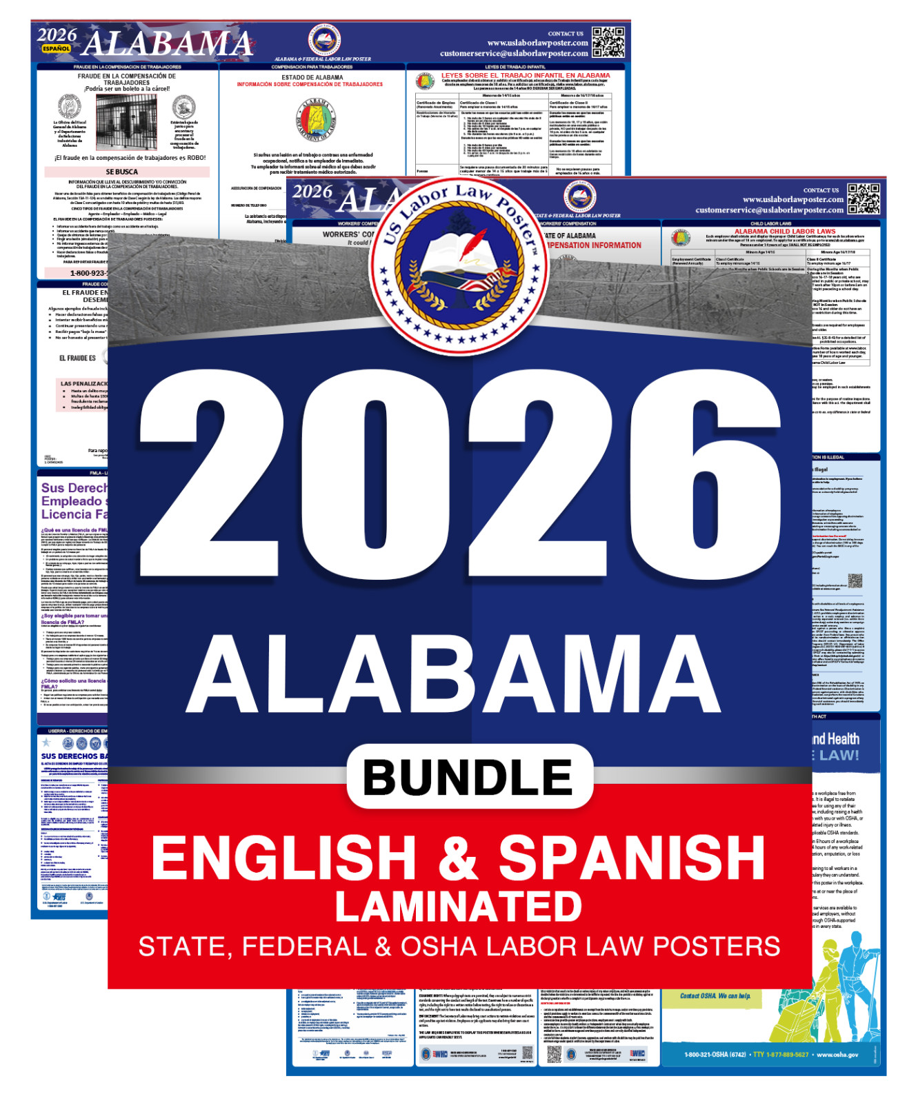 2026 Alabama AL LABOR LAW POSTER (Federal & State) Bundle Laminated