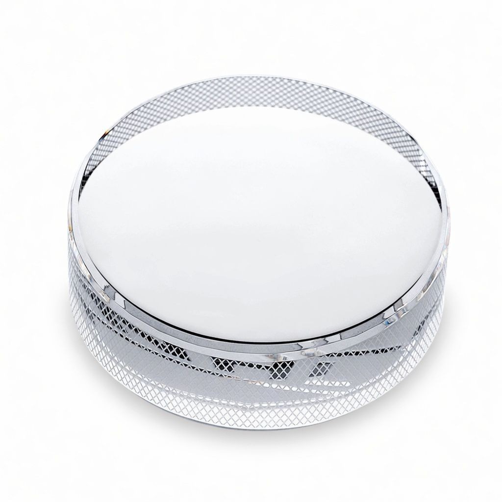 Crystal Hockey Puck with Etched Edge Design - Deluxe Gift Box & 