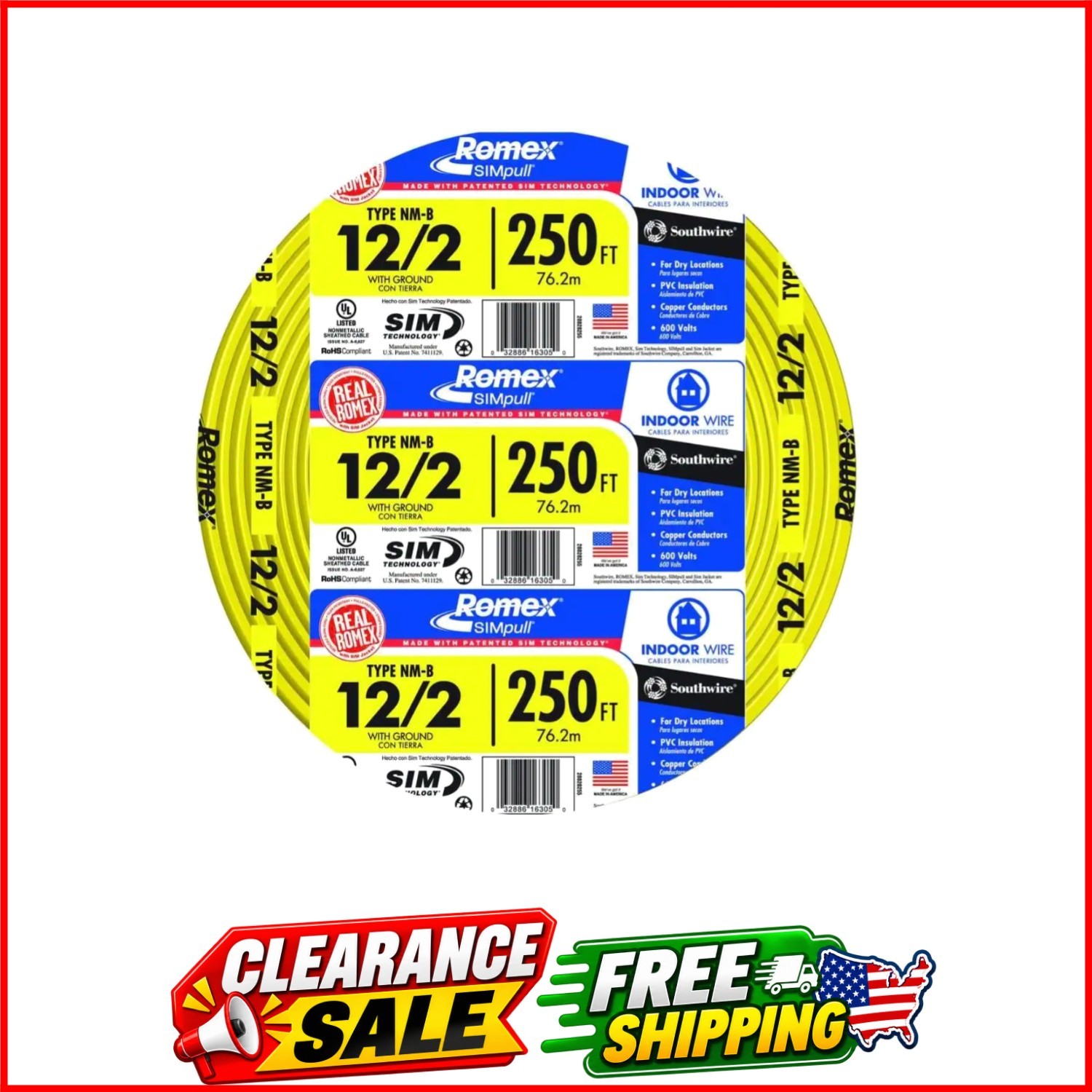 28828255 250' 12-2 NM-B Wire, 12 AWG, Yellow 28828255 250' 12-2 NM-B Wire, 12 AWG, Yellow