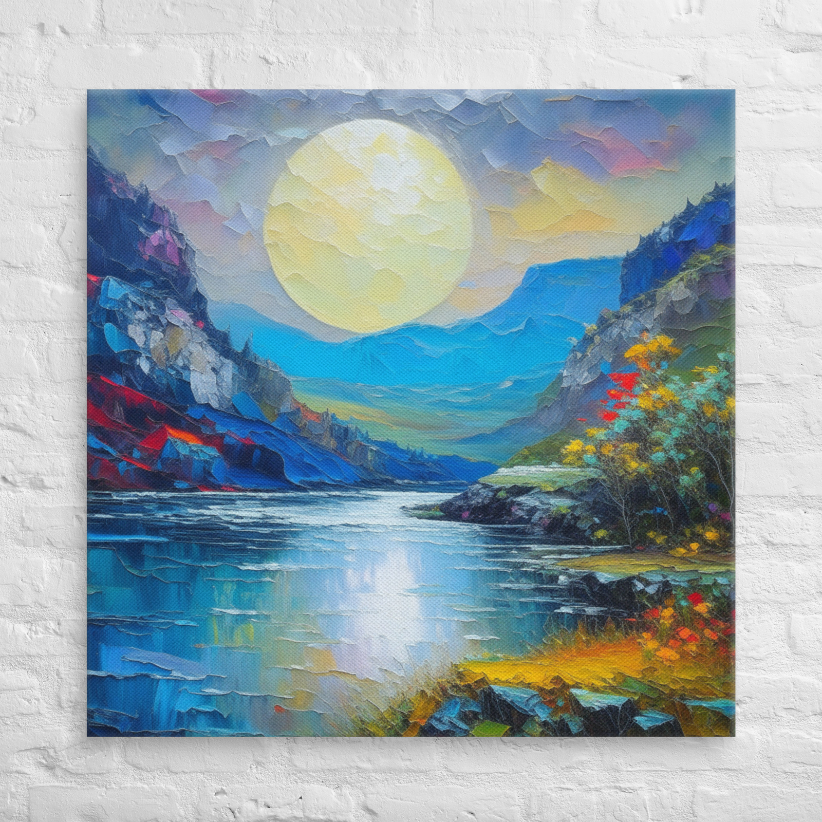 MOON OVER THE COLUMBIA RIVER GORGE IN OREGON - 37X37 BIG CANVAS ART MOON OVER THE COLUMBIA RIVER GORGE IN OREGON - 37X37 BIG CANVAS ART