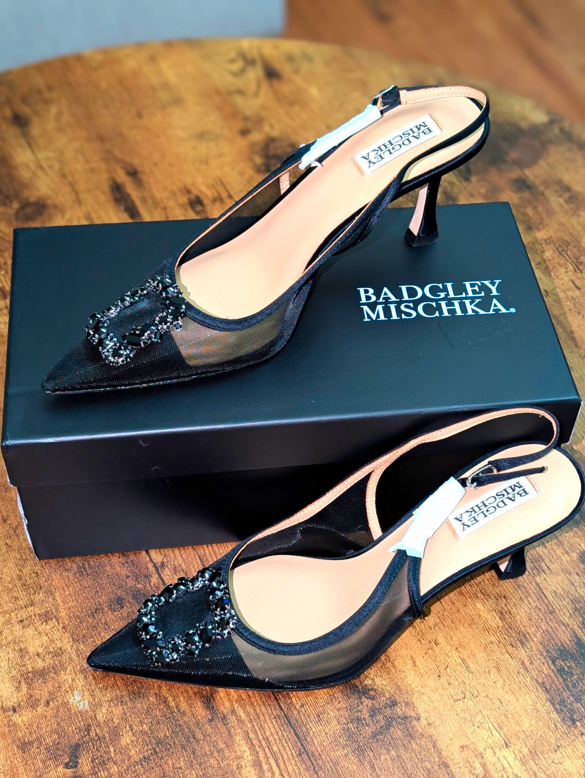 Badgley Mischka Women’s Black Mesh Slingback Pointed Toe Rhinestone Buckle 10 Badgley Mischka Women’s Black Mesh Slingback Pointed Toe Rhinestone Buckle 10