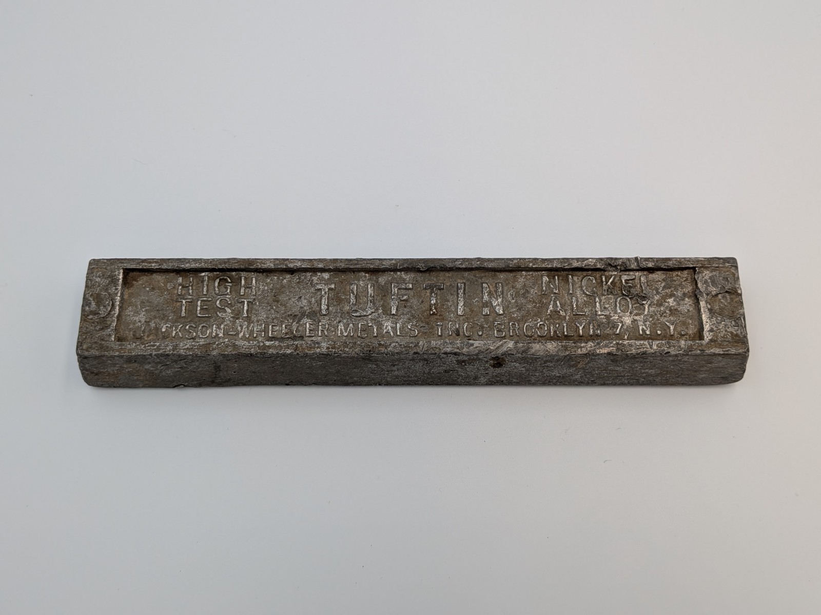 VINTAGE 4lb Tuftin High Test Nickel Alloy Babbitt Ingot