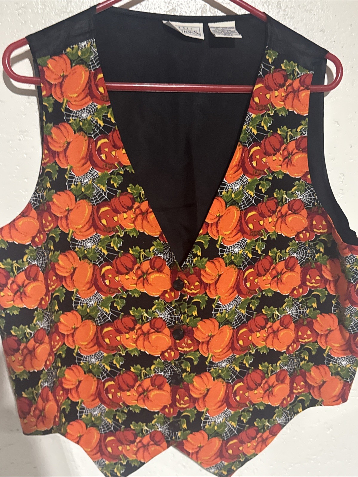 Basic Editions Vintage 80s 90s Halloween Vest XL Pumpkin Patch Spider Web