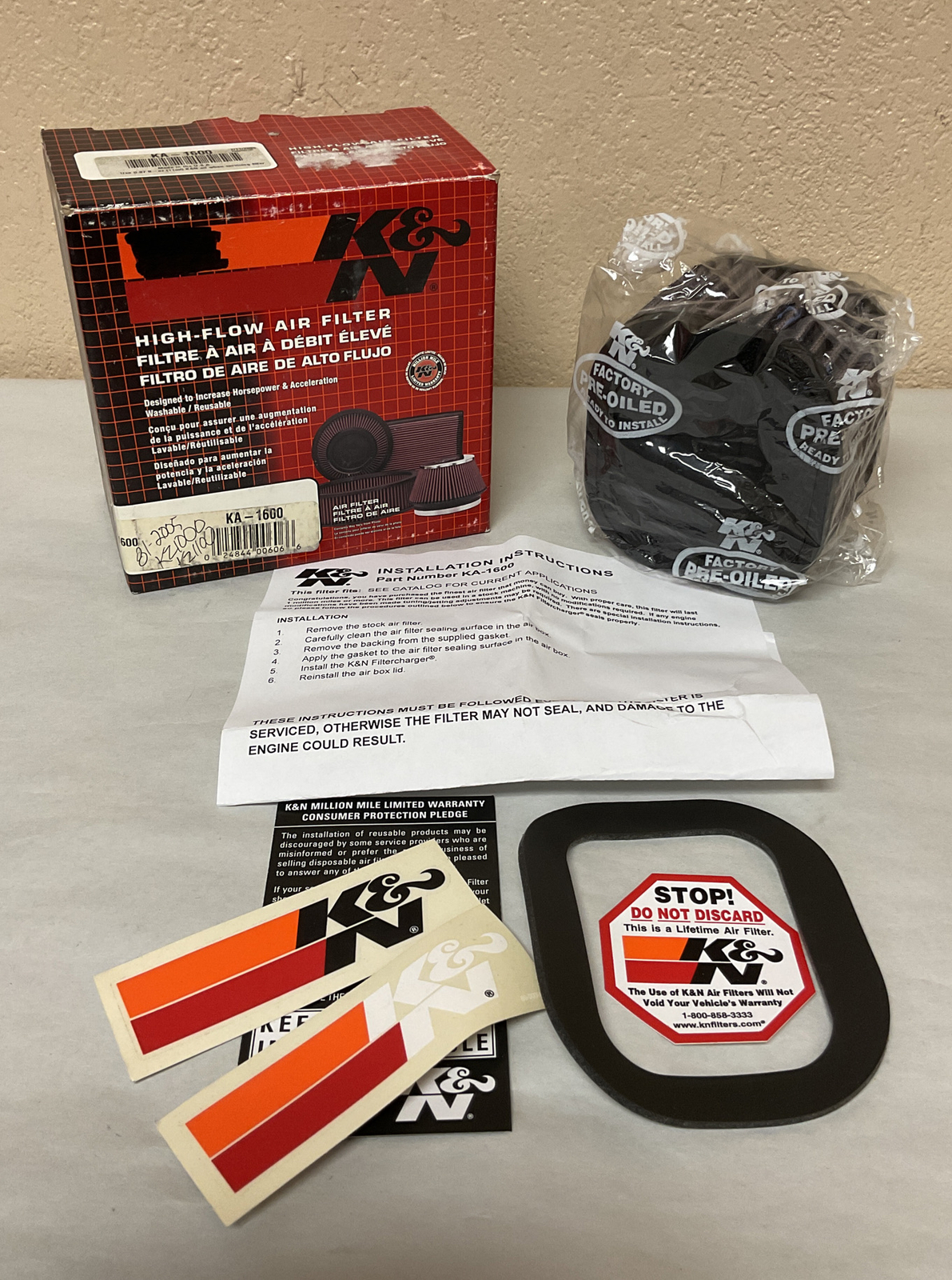 K&N High-Flow Air Filter For 1982-05 KZ1000/81-83 KZ1000A/J PN #KA-1600 / #M445