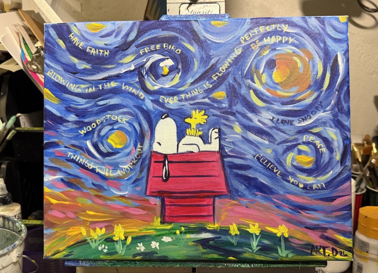 Starry Night Snoopy - painting on canvas original