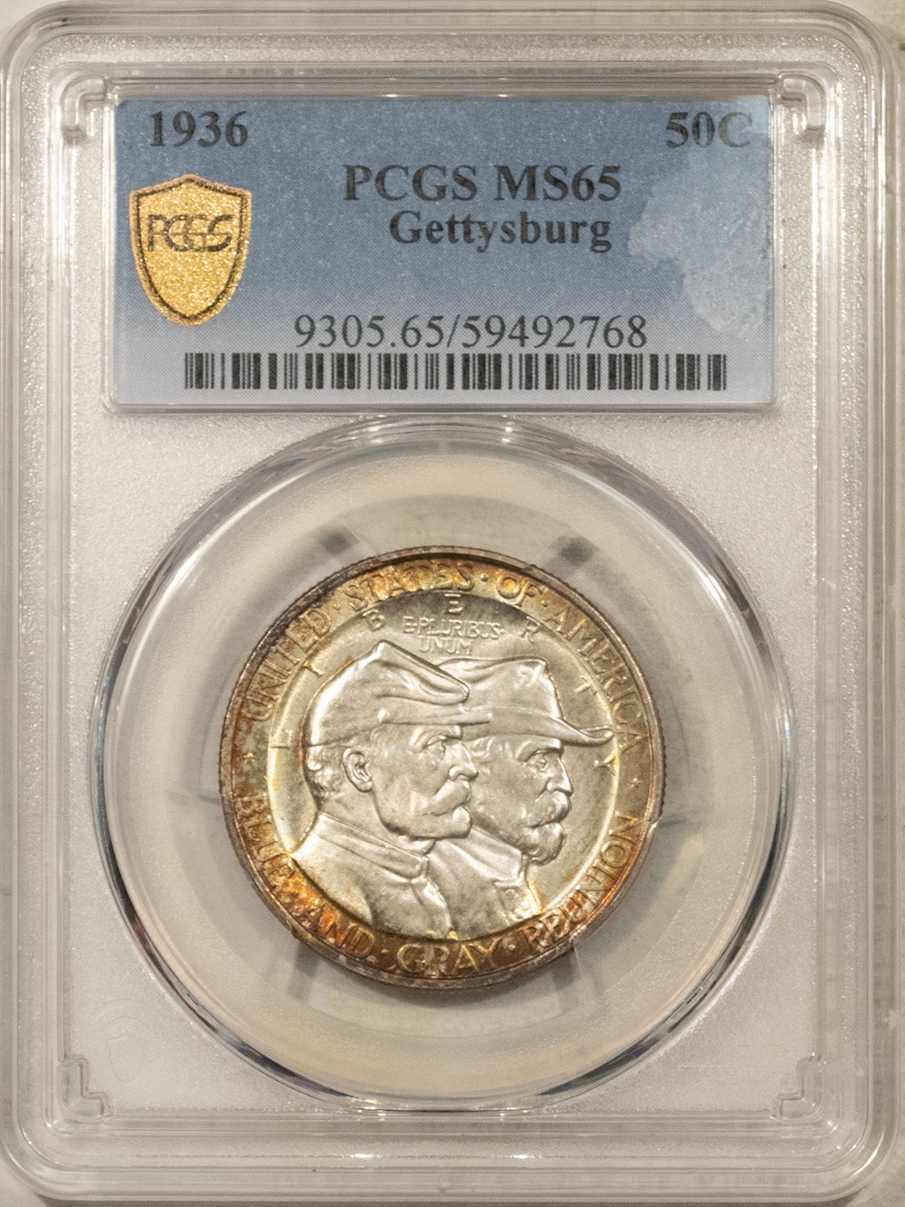 1936 GETTYSBURG COMMEMORATIVE HALF DOLLAR - PCGS MS-65, PRETTY PQ GEM