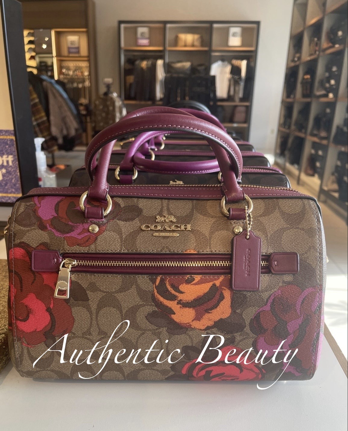 NWT Coach Rowan Satchel Bag Rose Print Signature Canvas Crossbody