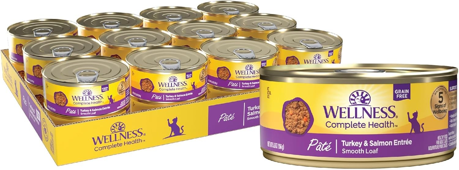 Wellness Grain Free Wet Cat Food Turkey Salmon Canned 24 Pack 5.5 Ounce Wellness Grain Free Wet Cat Food Turkey Salmon Canned 24 Pack 5.5 Ounce