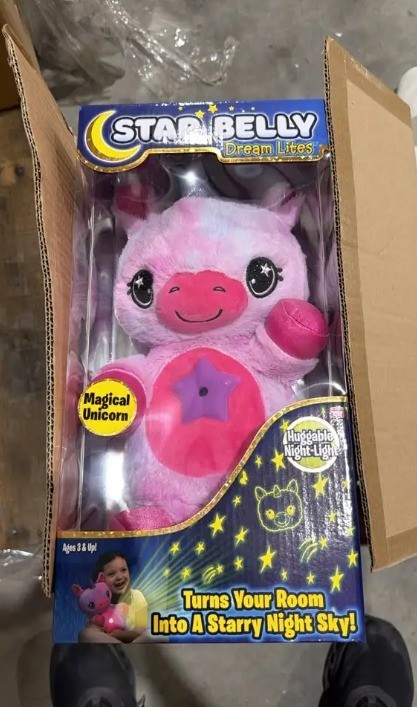 New-Ontel Star Belly Dream Lites Stuffed Animal Night Light Magical Pink Unicorn