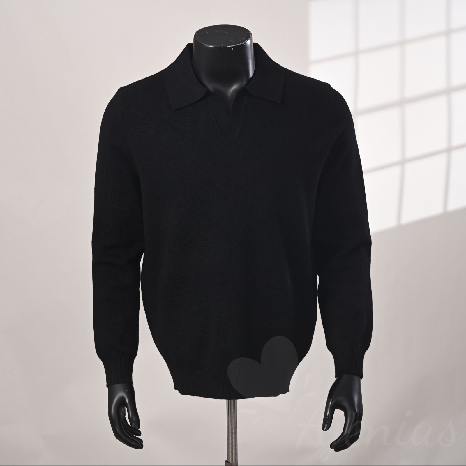 Loro Piana Men's Classic Casual Black Long-Sleeve Wool Polo Knitwear Shirt New Loro Piana Men's Classic Casual Black Long-Sleeve Wool Polo Knitwear Shirt New