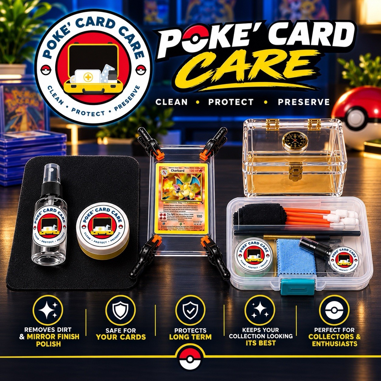 Pokemon Card Restoration Kit - Polish, Clean, Fix Corners, Oxidation Grading PSA