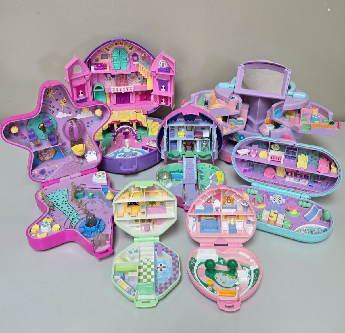 Polly Pocket Playset Lot (7) Vintage 1990s Bluebird (Working Lights)