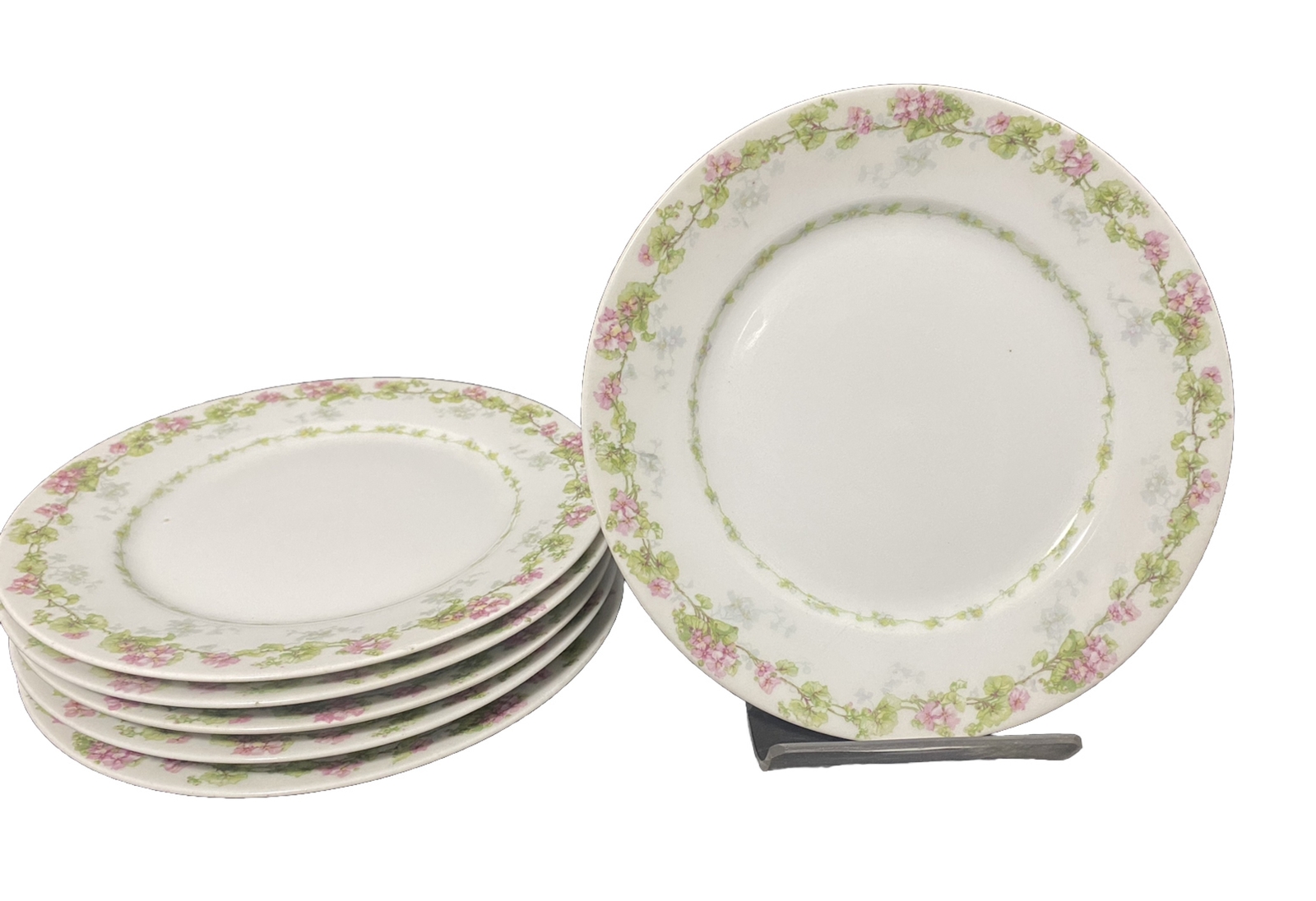 William Guerin Limoges Cake Plate Bread Dish Pink Green Floral 7.5 William Guerin Limoges Cake Plate Bread Dish Pink Green Floral 7.5
