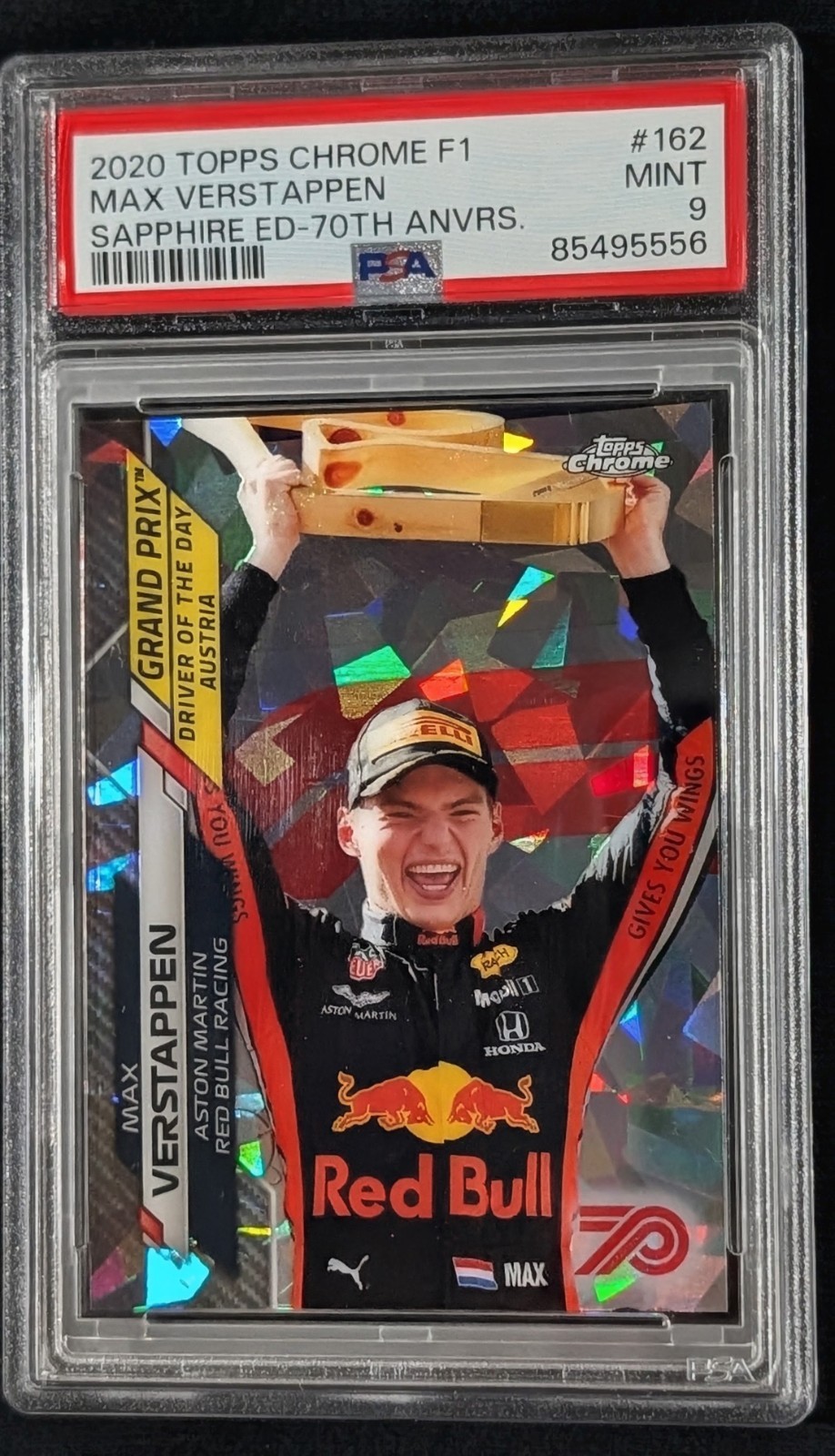 2020 Topps Chrome Sapphire F1 Max Verstappen 162 70th Anniversary /70 PSA 9 MINT