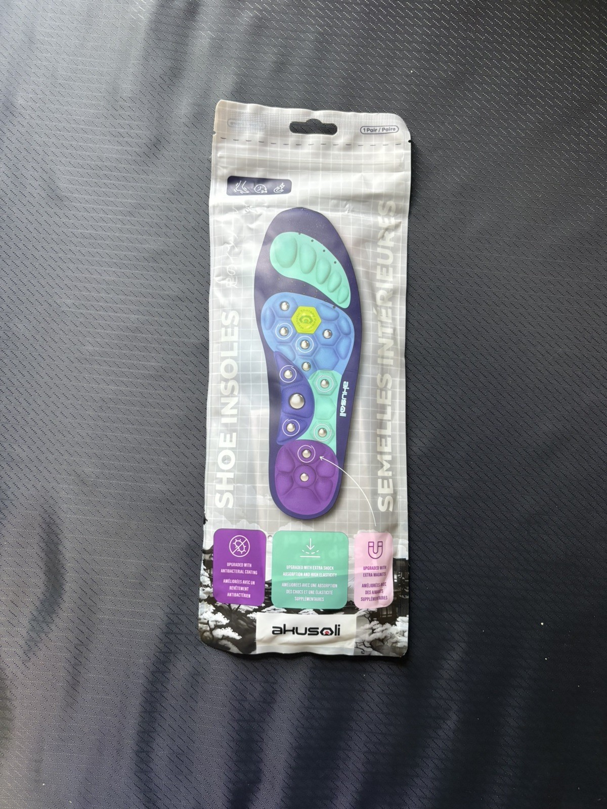 Akusoli Magnetic Insoles S/M Blue/Teal Women 5-10 Men 5.5-8 Akusoli Magnetic Insoles S/M Blue/Teal Women 5-10 Men 5.5-8