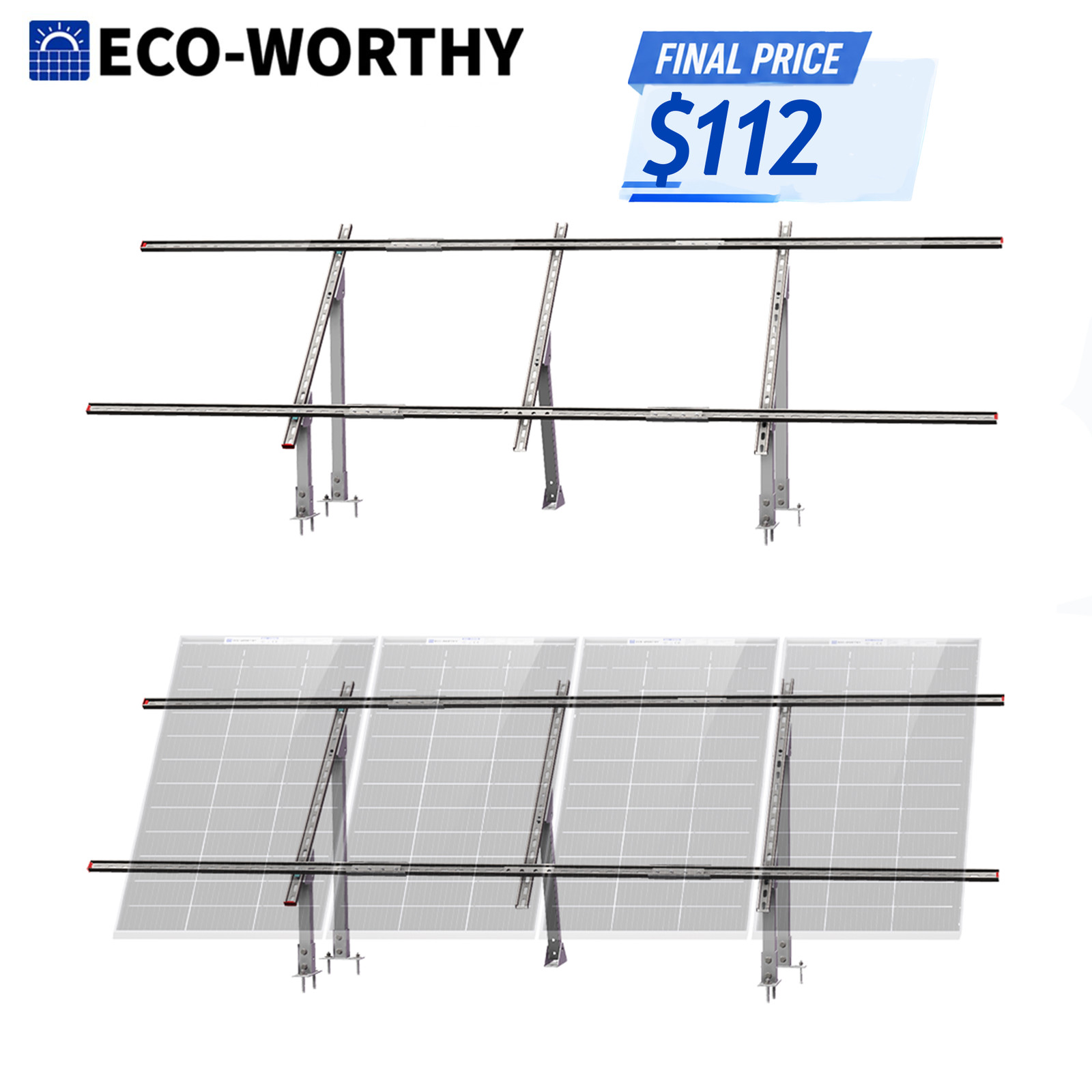 ECO-WORTHY Adjustable Solar Panel Mounting Brackets Kit System for 4PCS Panels