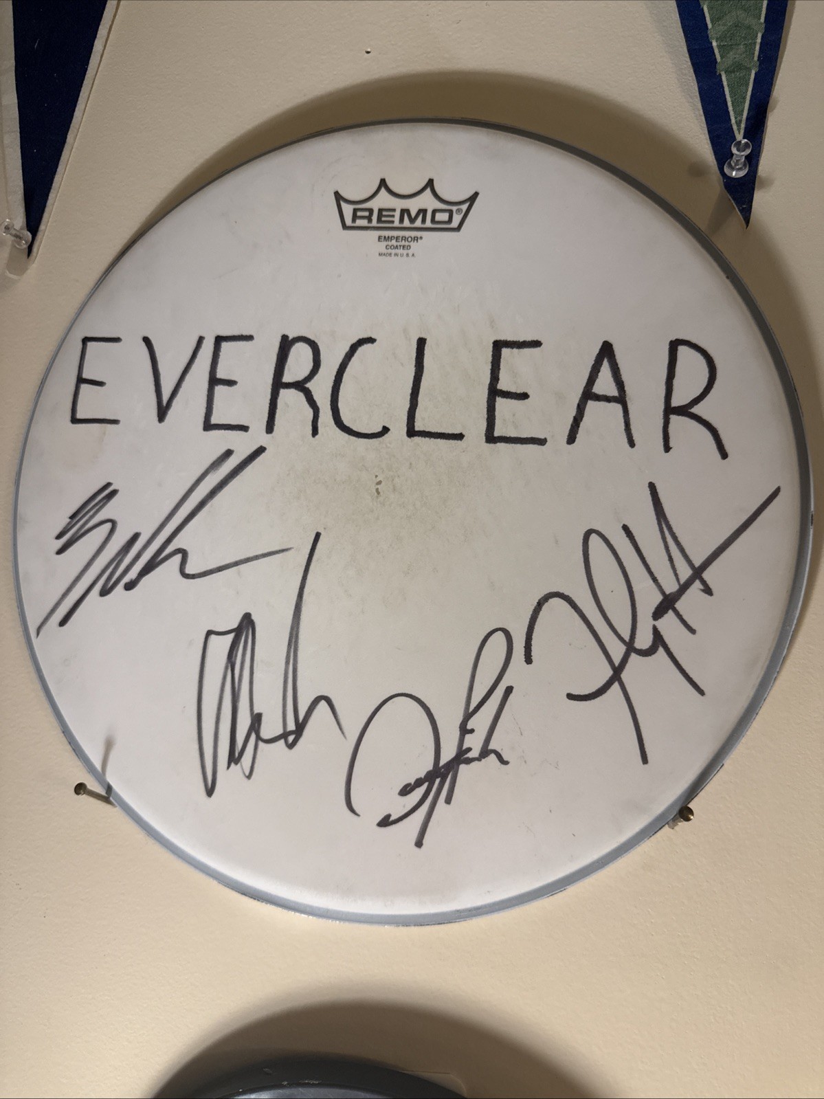 Remo Everclear Full Band Autographed Drum Head, Original Music Memorabilia Remo Everclear Full Band Autographed Drum Head, Original Music Memorabilia
