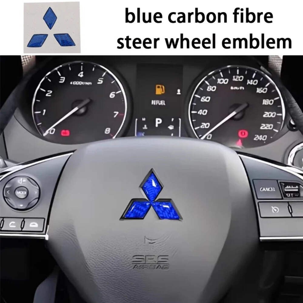 1pcs Mitsubishi carbon fibre steer wheel emblem Sticker Car Steering Wheel Stick