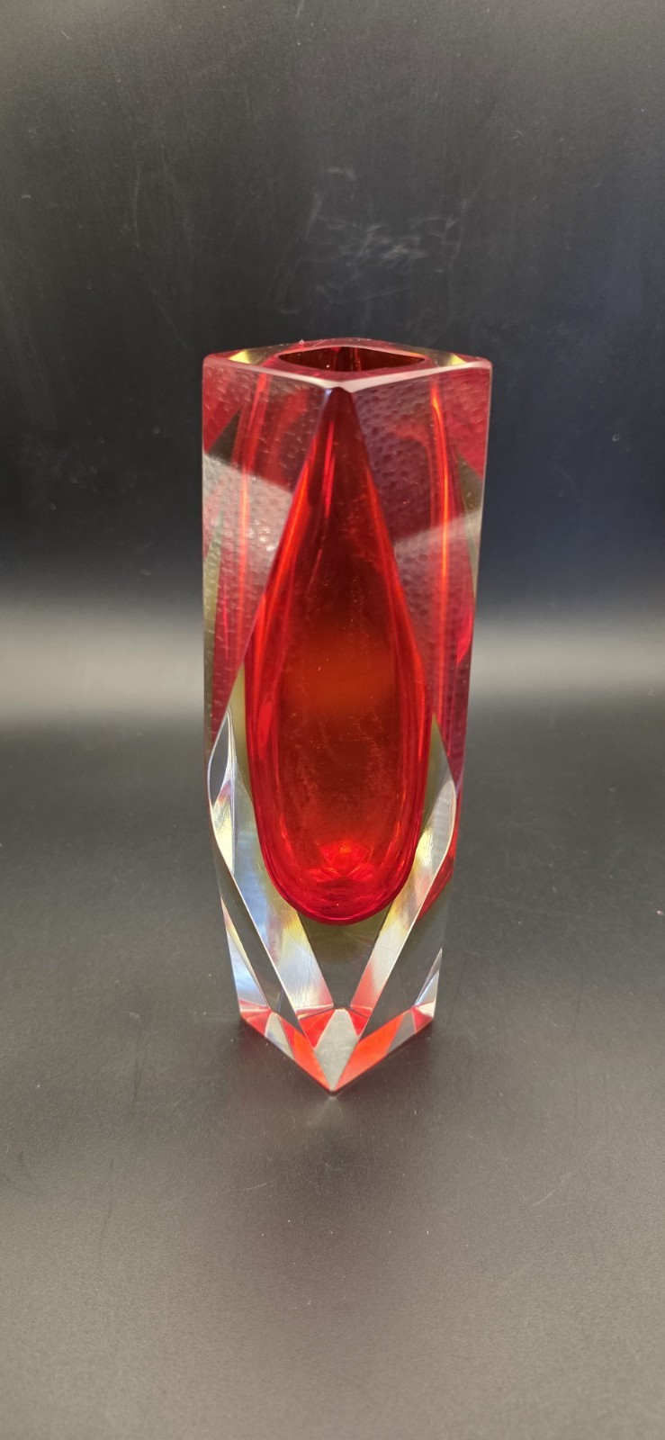 V.A.M. Murano Vase Hand Cut Crystal Red Sommerso - DLG - Flavio Poli