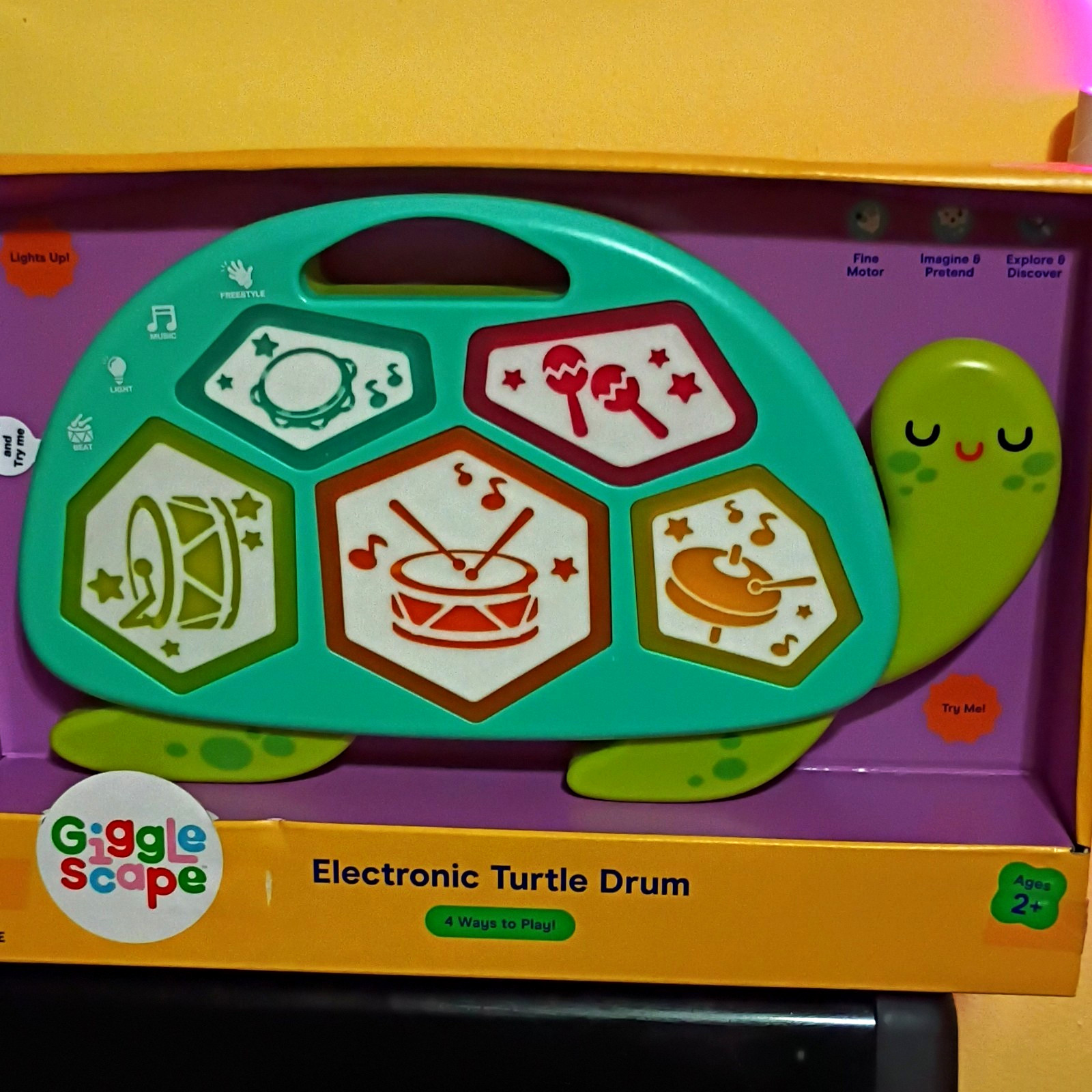 Giggle Scape Electronic Turtle Drum Interactive Toy w/ Music & Animal Sounds 2+