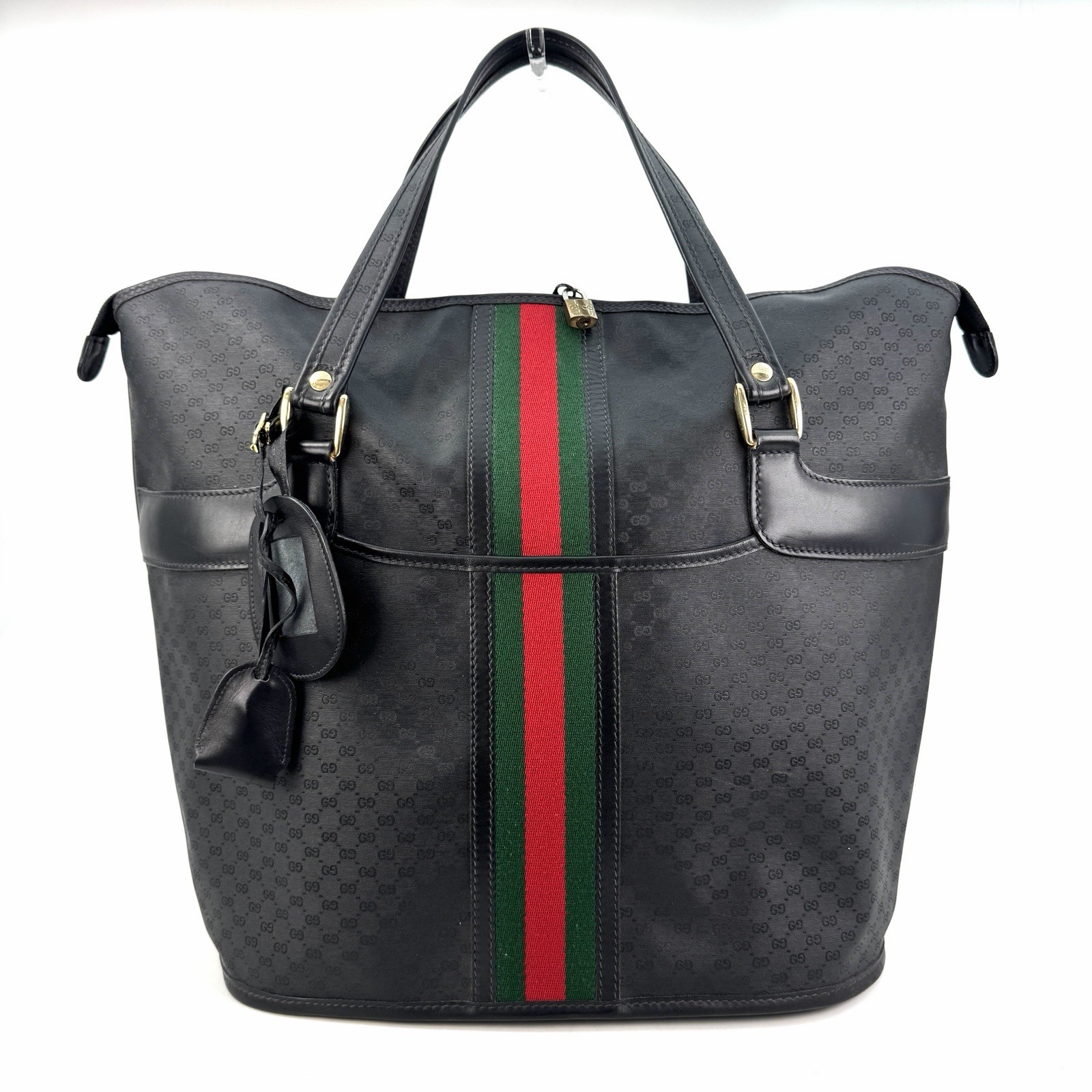 Vintage Gucci Boston Bag Tote Bag Sherry Line PVC Leather Authentic