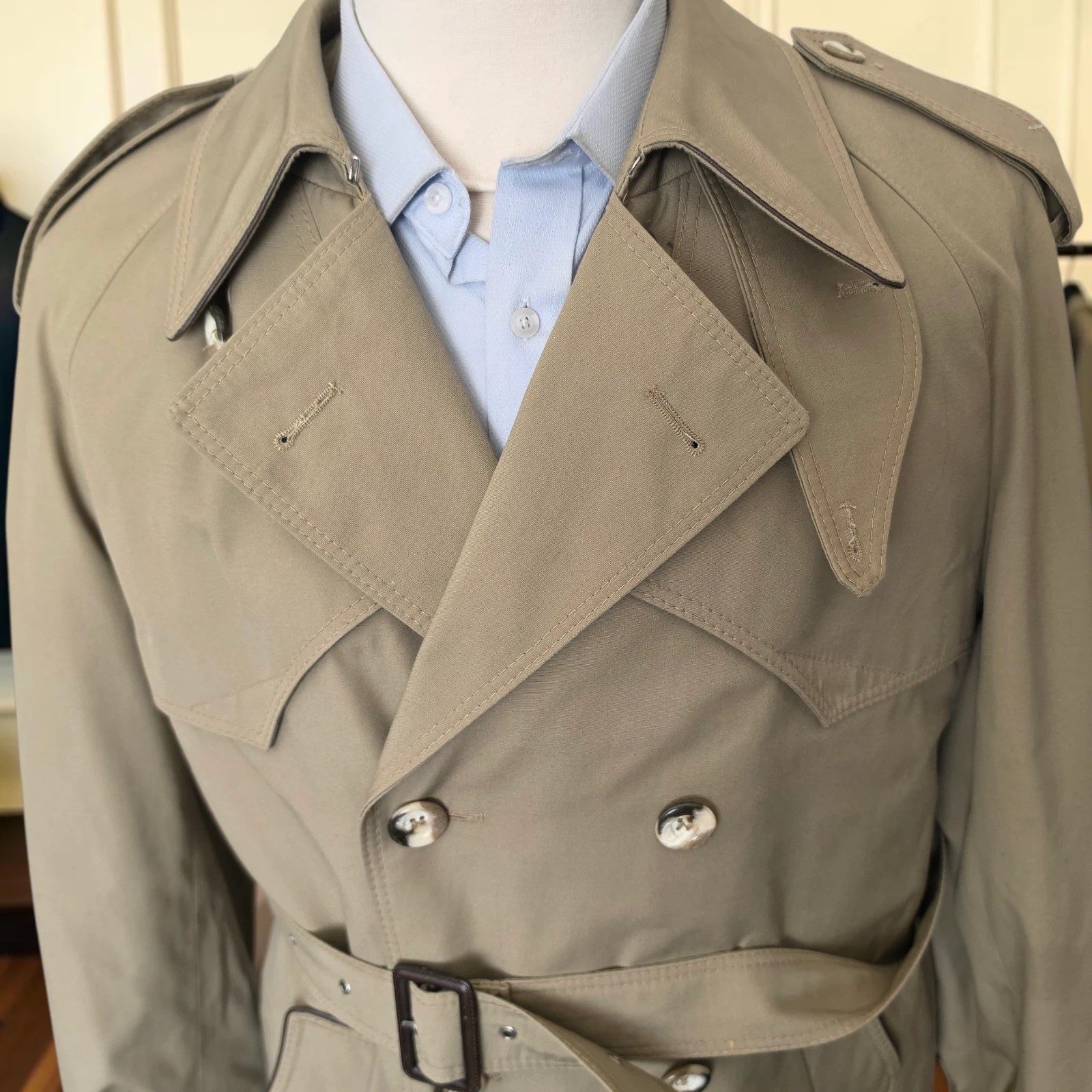 Vintage 1980s Double Breasted Trench Coat 40r Cortefiel Epaulette Belted