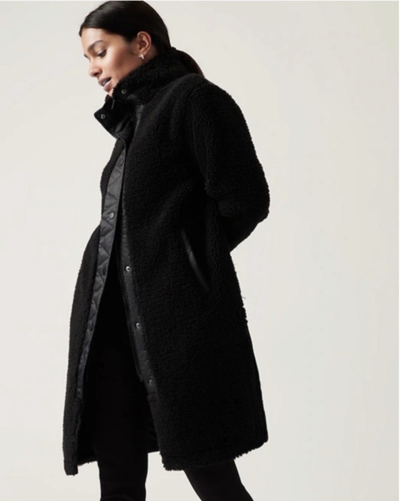 ATHLETA Cozy Day Fleece Hybrid Coat Women’s 2XL Black Longline Sherpa Quilted