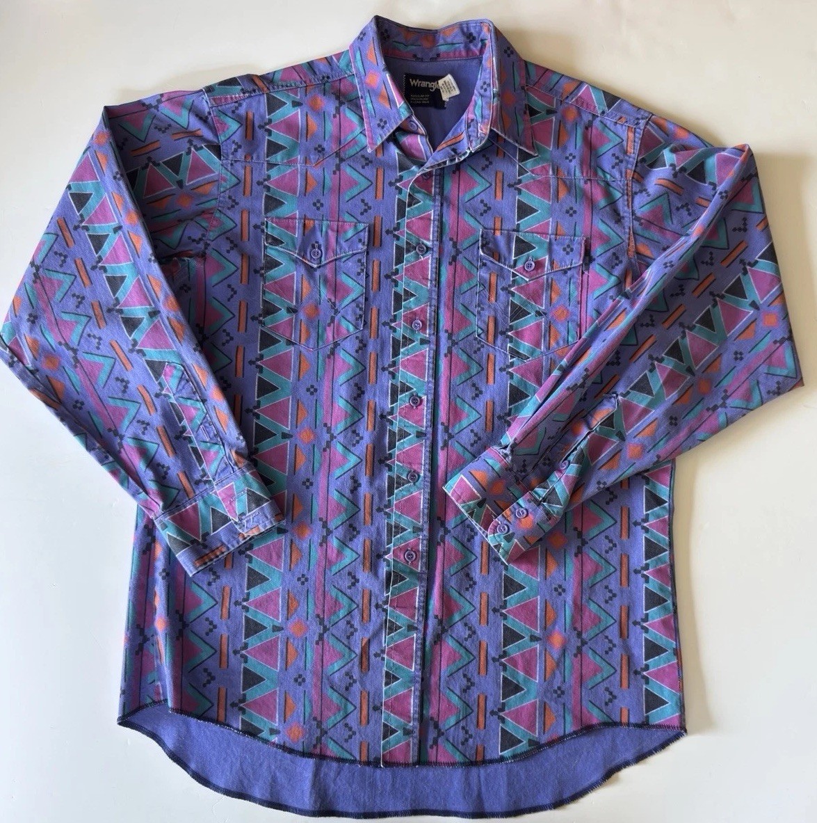 VTG Purple Wrangler Brushpopper Western Shirt Southwest Buttons X-LONG 16 1/2x35