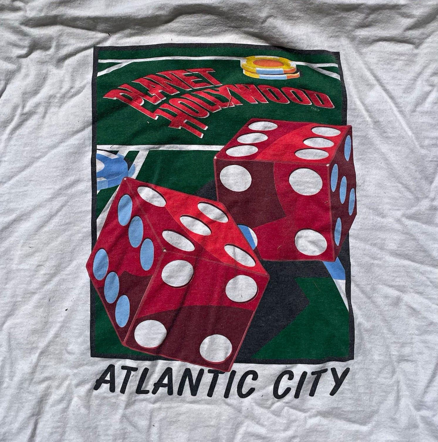 Vintage 100% Cotton Planet Hollywood Atlantic City Dice Graphic T-Shirt Sz XL