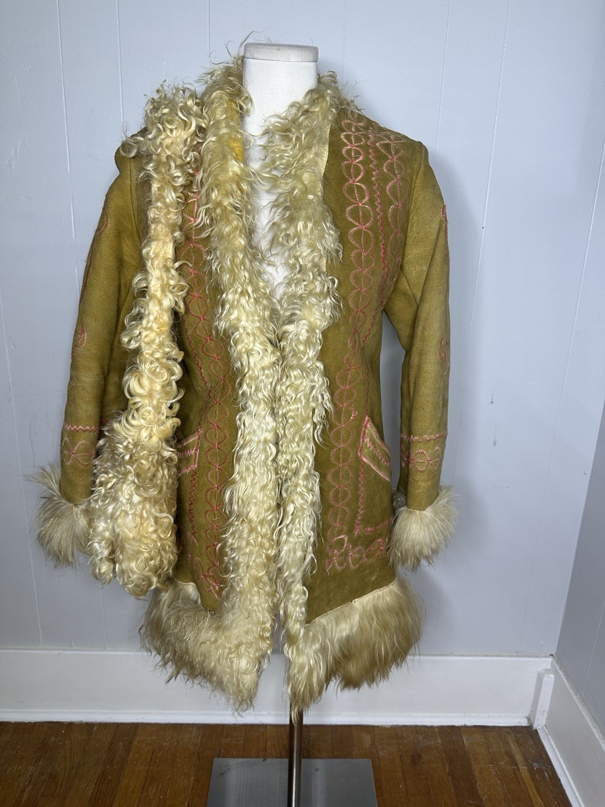 Vintage 60s Hippy Boho Penny Lane Lamb Fur Coat With Bag