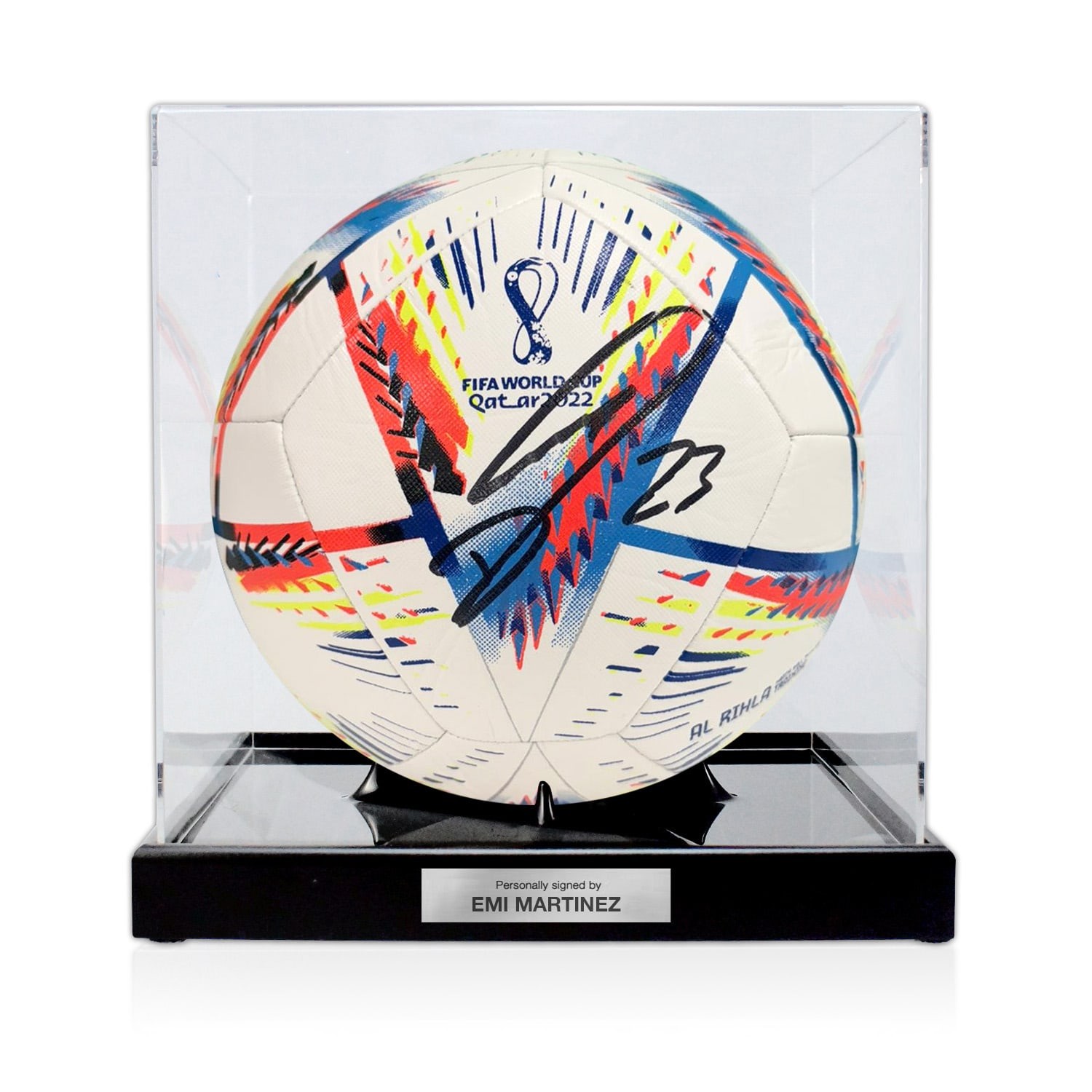 Emi Martinez Signed 2022 World Cup Football. Display Case With Plaque