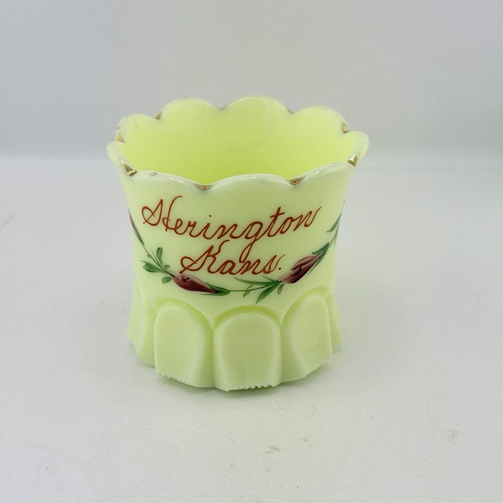 Antique Jefferson Ribbed Thumbprint Custard Glass Souvenir Herrington Kansas Antique Jefferson Ribbed Thumbprint Custard Glass Souvenir Herrington Kansas