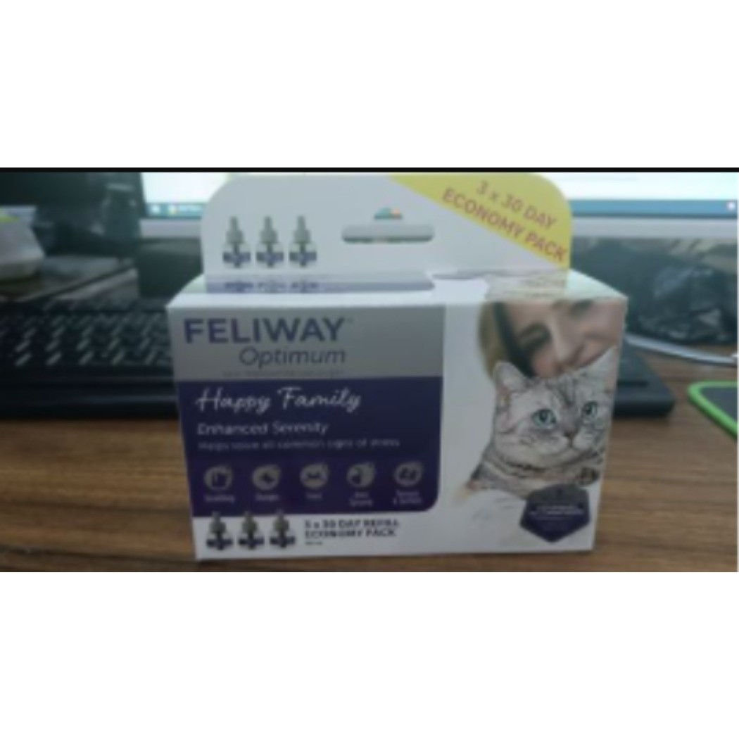 (3 PACK) FELIWAY Optimum Happy Cats Calming Pheromone Refill - 90 Days ，New Date