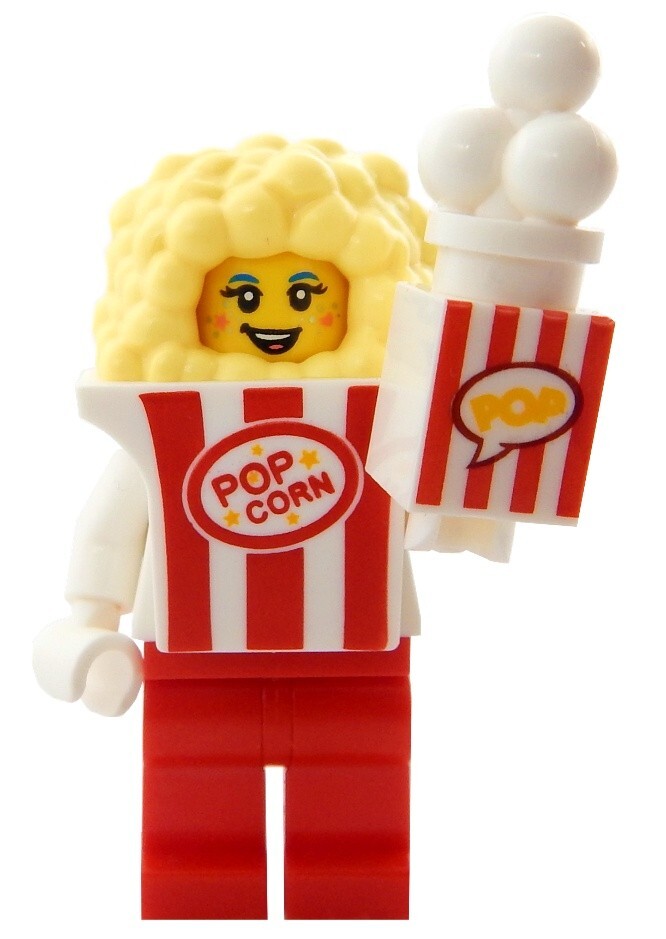 NEW LEGO POPCORN COSTUME MINIFIG with pop corn box female halloween city town