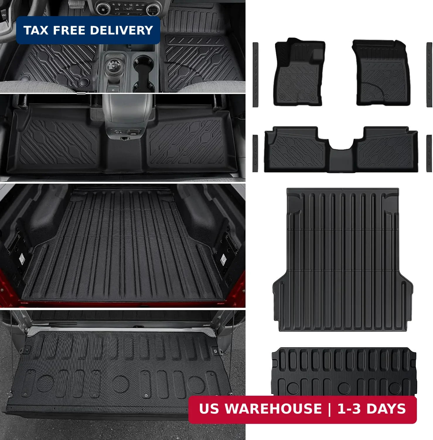 Mabett Truck Bed Mat with Tailgate Mat and Floor Mats with Door Sill Protectors