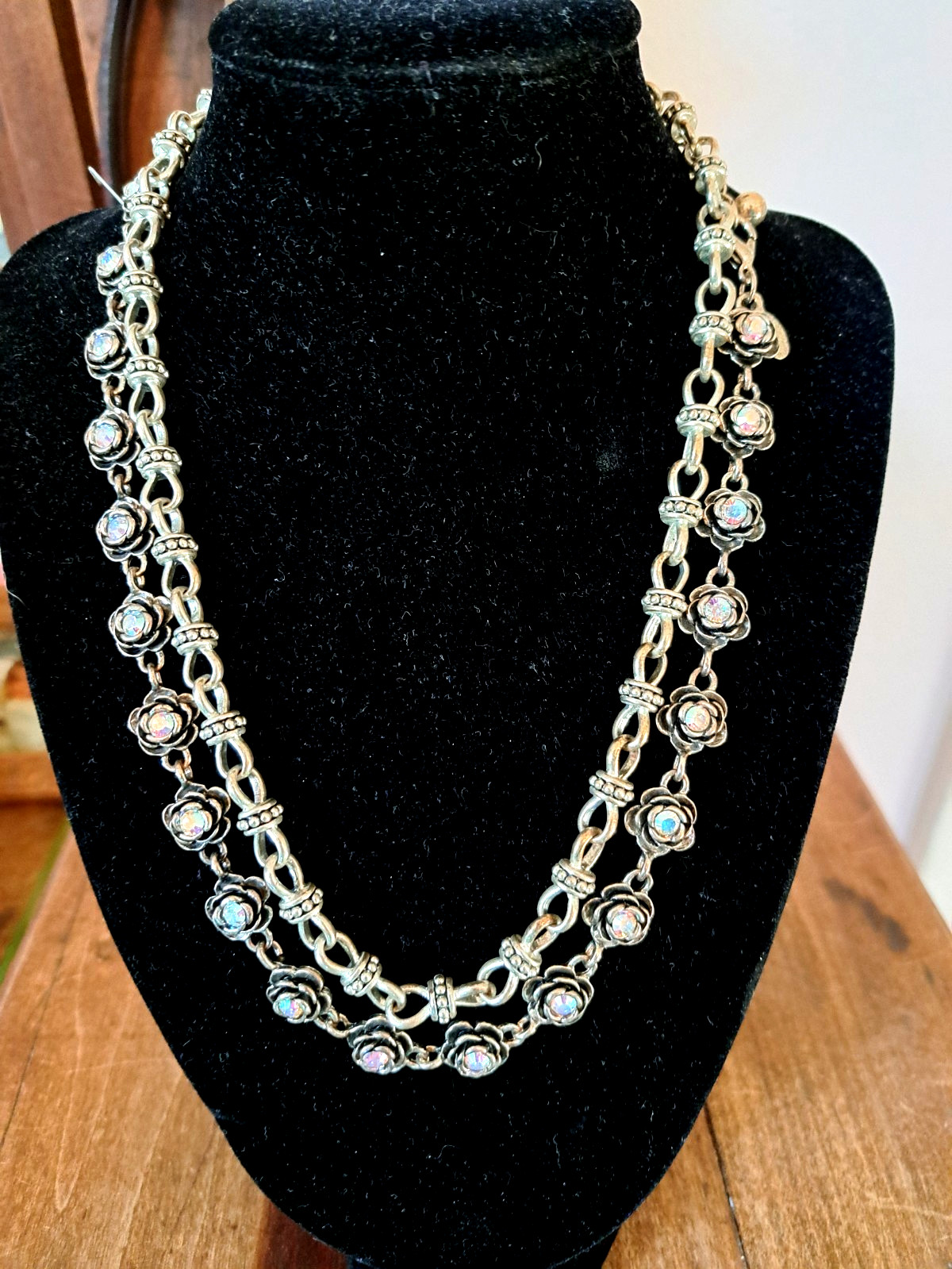 Two vintage Premier Designs silver tone Necklaces one adjustable/one w/AB stones Two vintage Premier Designs silver tone Necklaces one adjustable/one w/AB stones