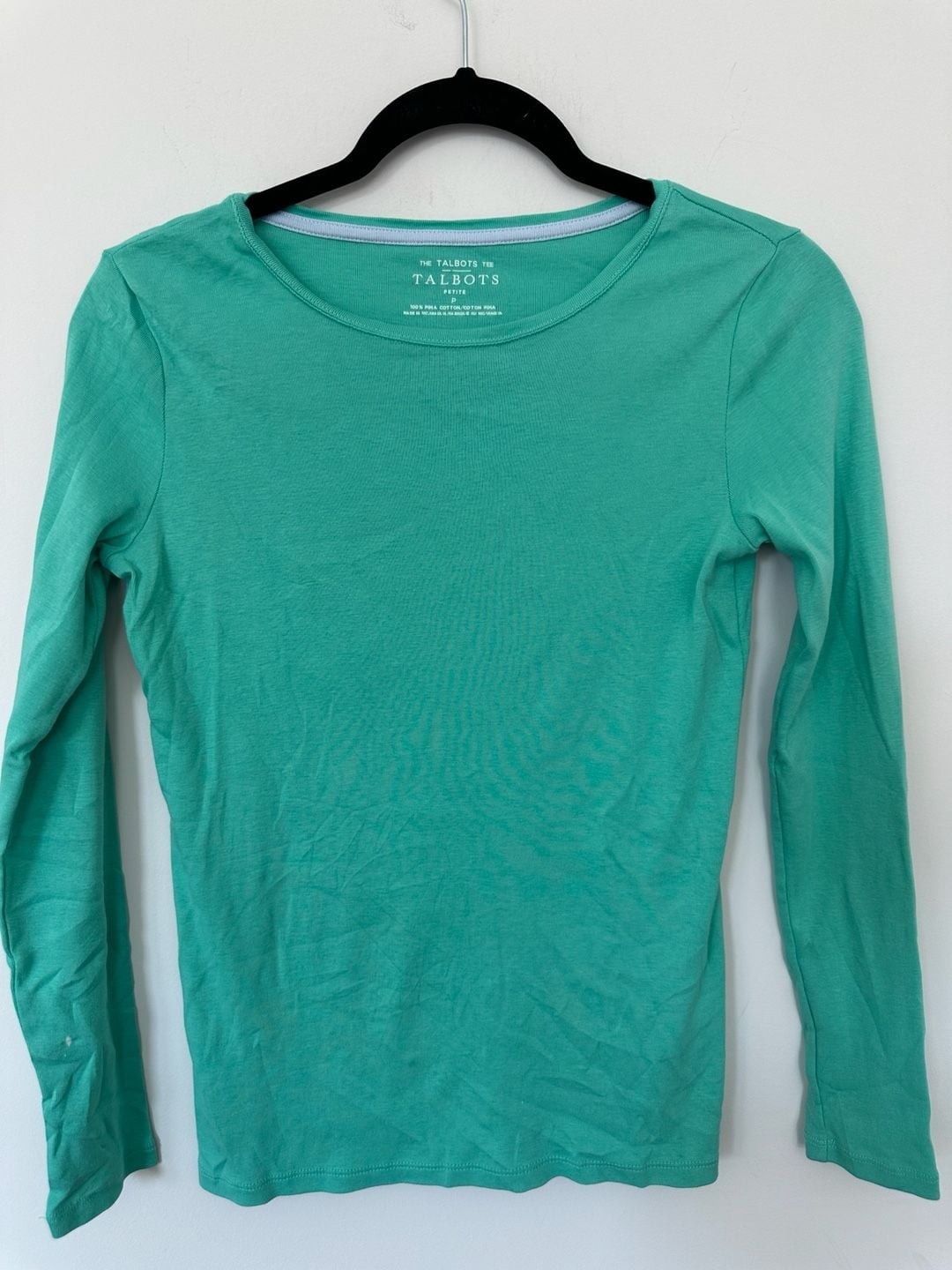 100% Pima Cotton Talbots The Talbots Tee Size Petite SP Green Long Sleeve 100% Pima Cotton Talbots The Talbots Tee Size Petite SP Green Long Sleeve