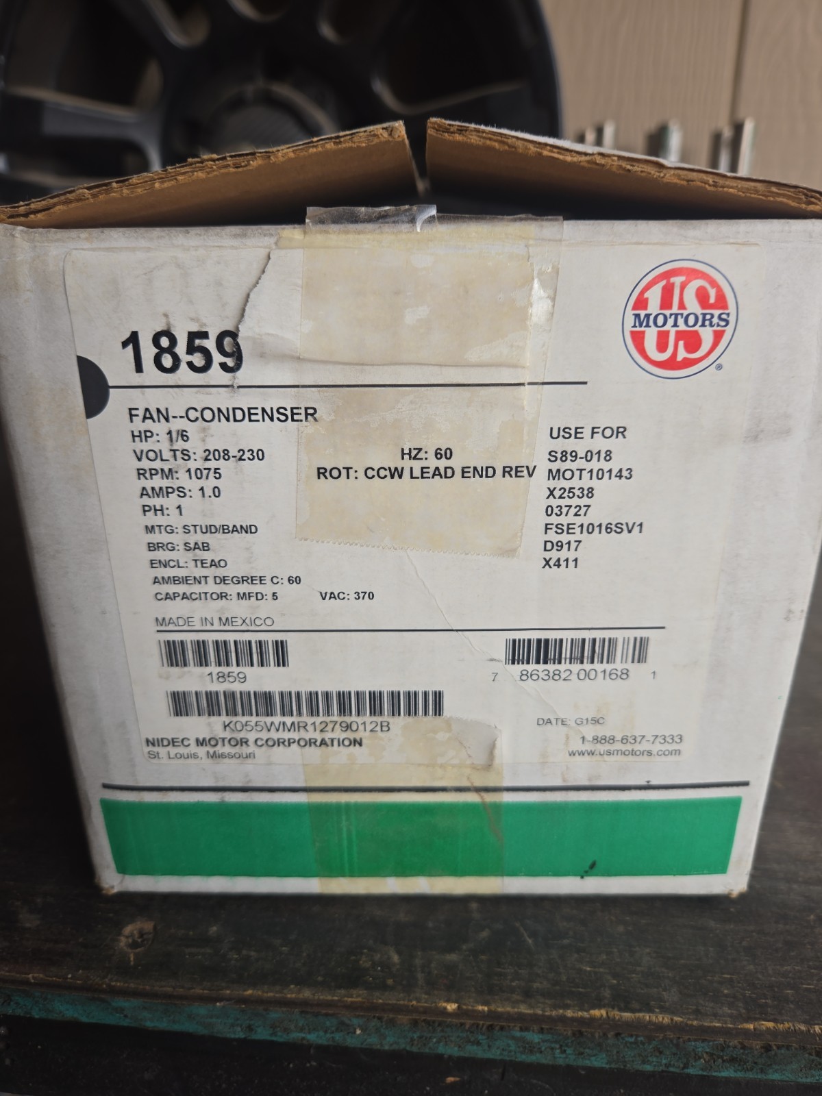 US Motors, 1859, 1/6HP, 1075 rpm, TEAO Enclosure US Motors, 1859, 1/6HP, 1075 rpm, TEAO Enclosure