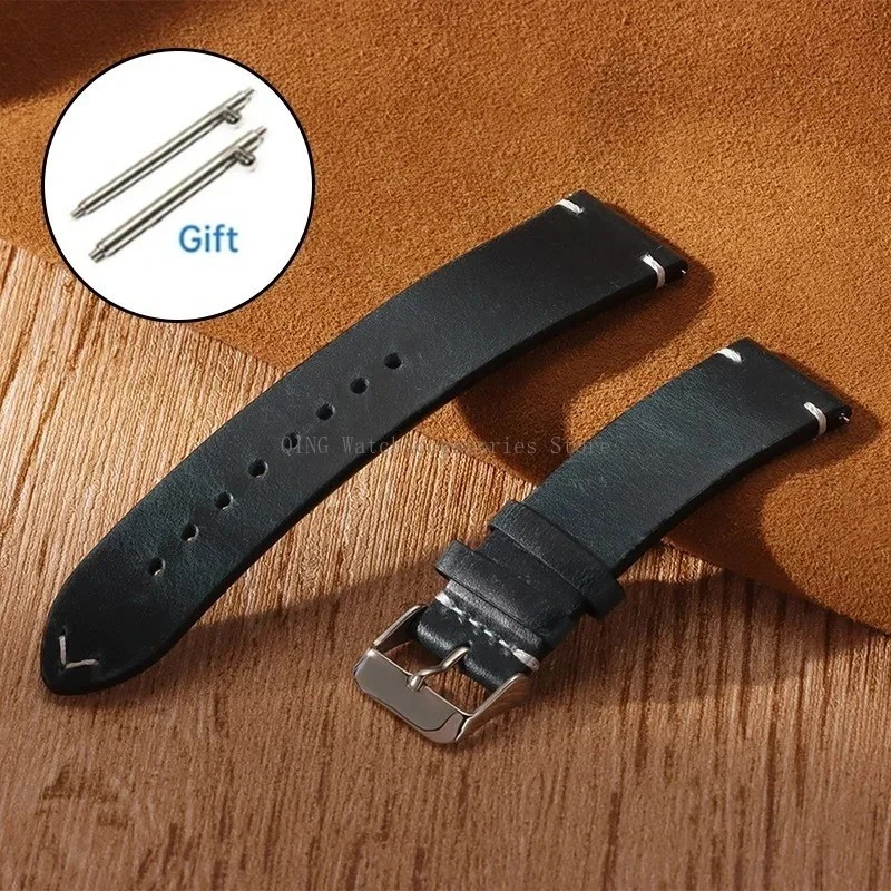 Retro Oil Wax Genuine Leather Watch Band 18 19 20 21 22 24mm Thin Cowhide Strap.