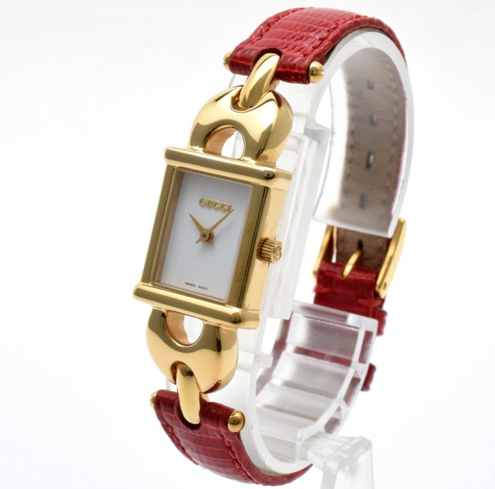 Vintage [N MINT] Gucci 1800L Change Belt Red Gold 18mm Qz Ladies Watch JAPAN