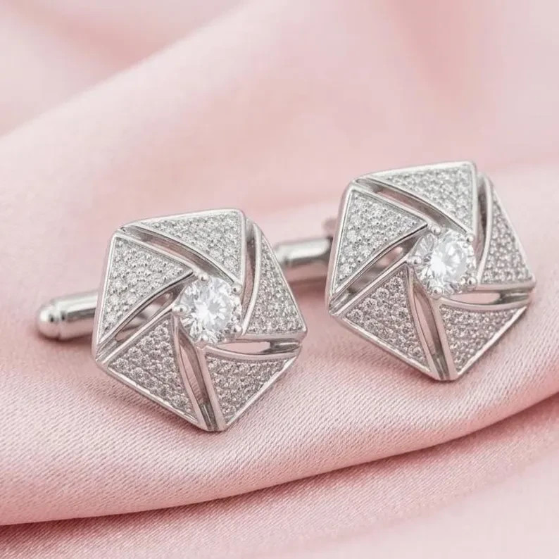 2.60Ct Round Cut Lab Created Diamond Men Wedding Cufflinks 14k White Gold Plated