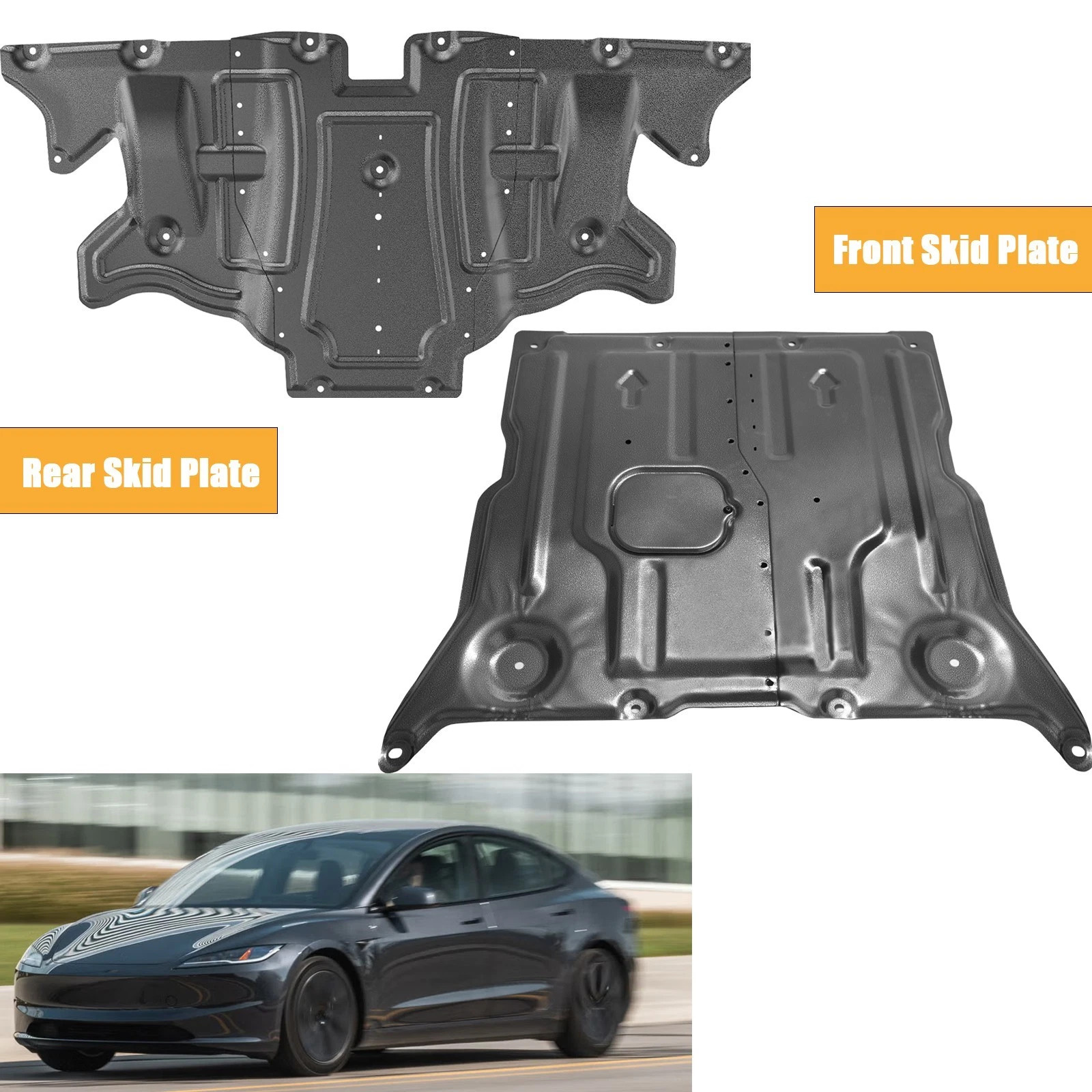 2Pcs Front &Rear Skid Plate For 2017-2025 Tesla Model 3 & Y Under Engine Guard