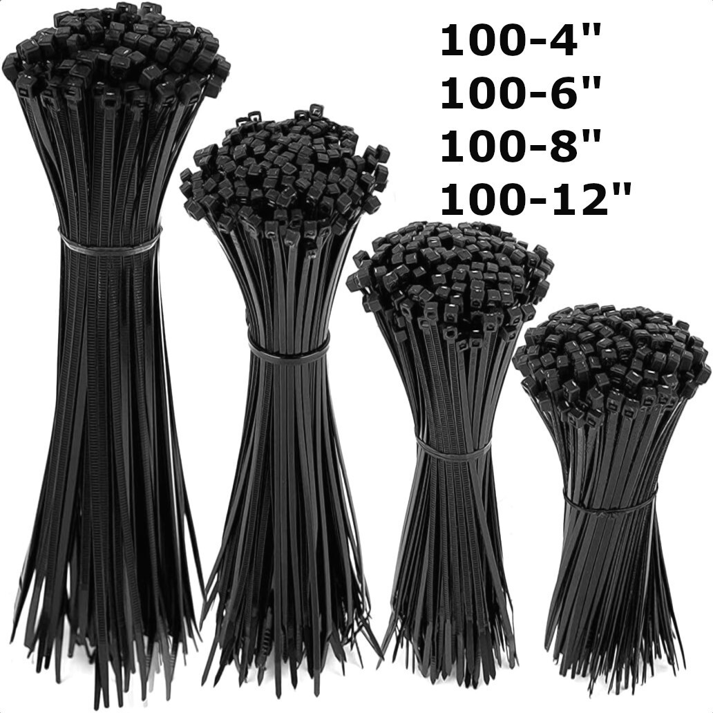 400 Black Cable Zip Ties Assorted Sizes \