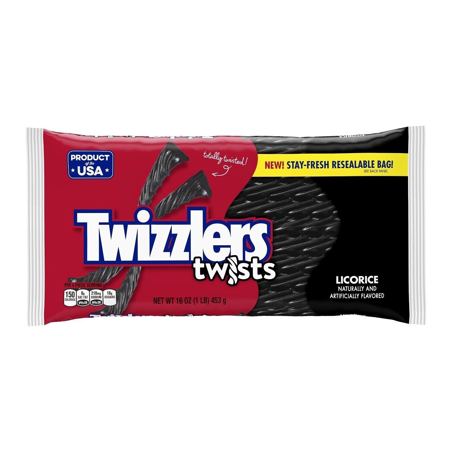 Twizzlers Black Licorice Twists- 16 oz package FRESH
