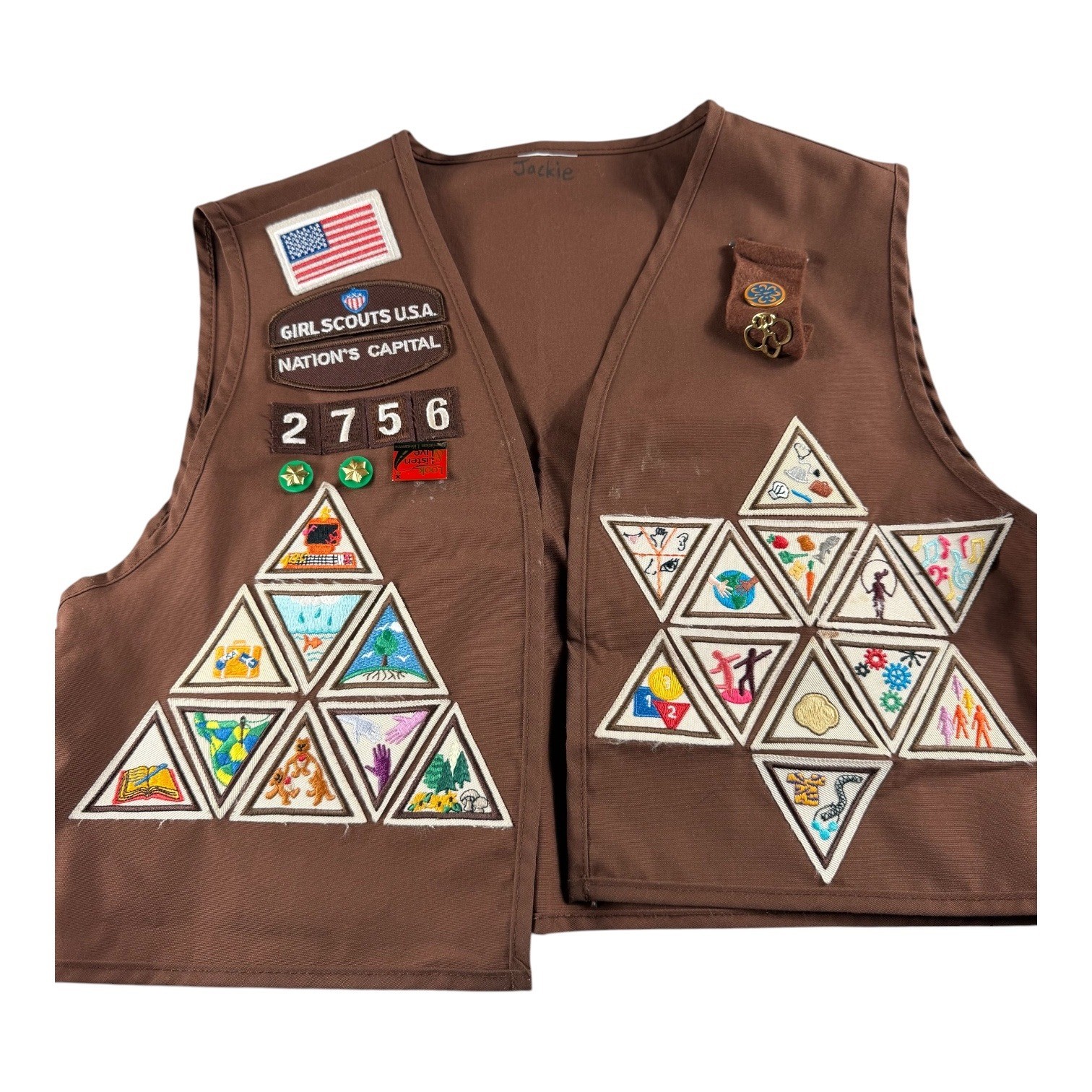 Girl Scouts Brownie Vest Brown Uniform 24 Try It Badges Patches Pins Troop 2756 Girl Scouts Brownie Vest Brown Uniform 24 Try It Badges Patches Pins Troop 2756