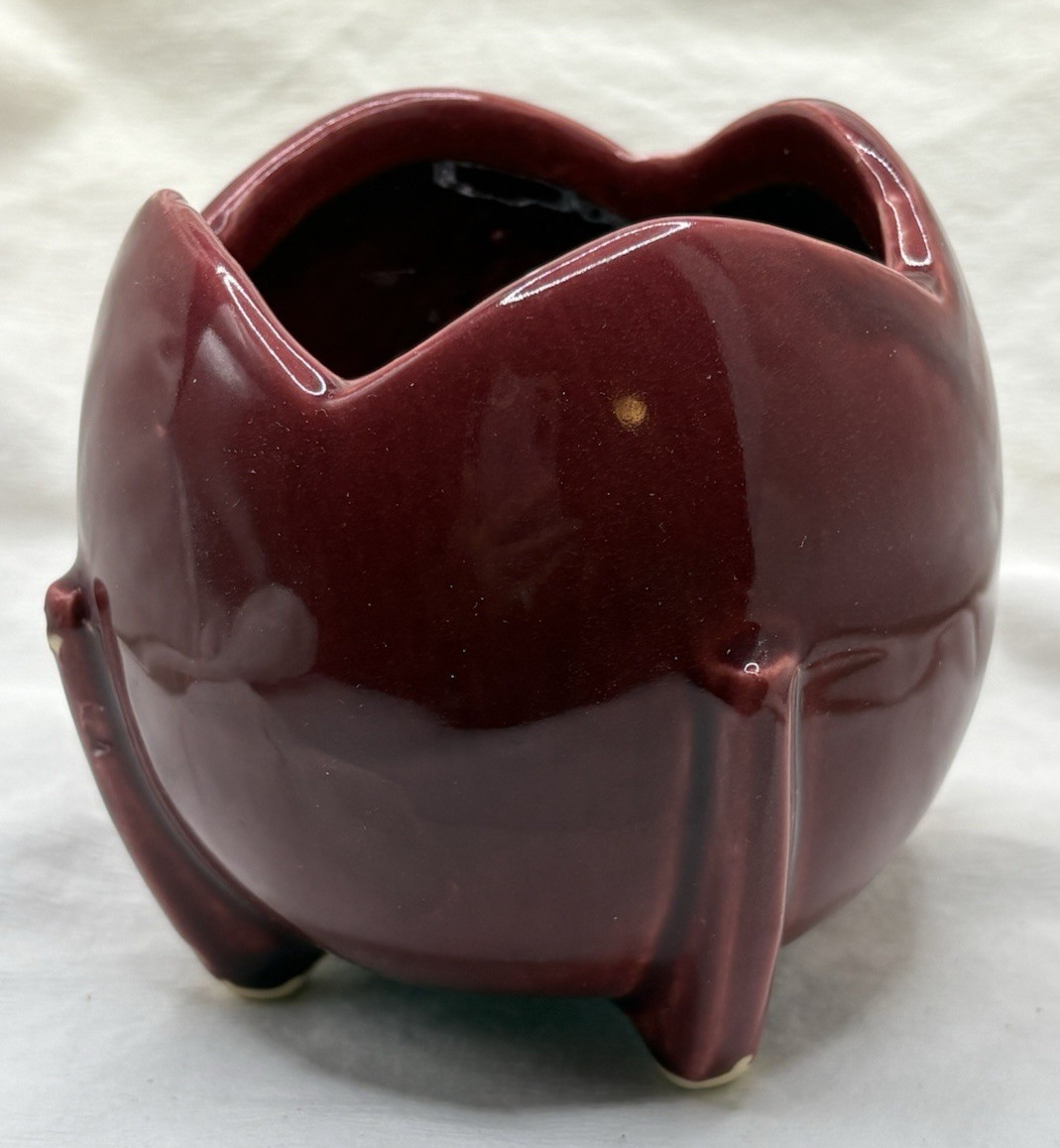 1930s Nelson McCoy Art Deco Maroon Tulip Orb Ball Planter 4” Wide MCM Vintage