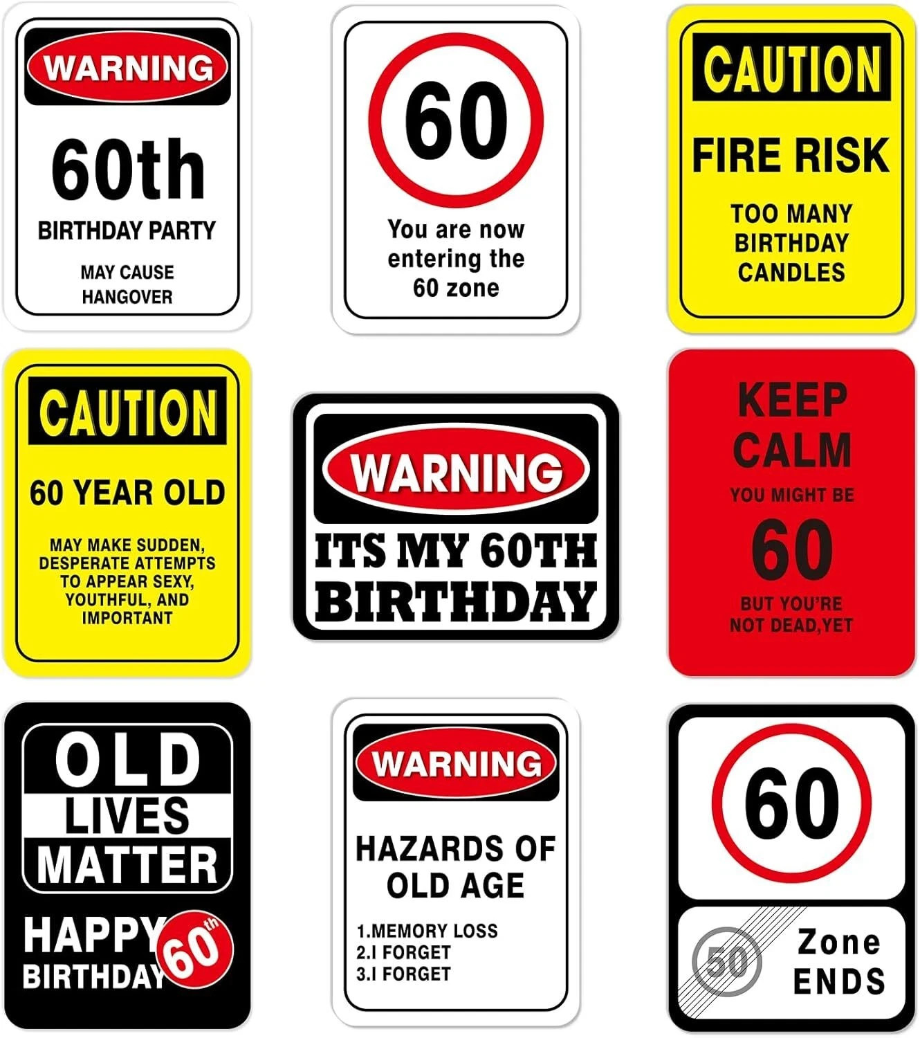 60Th Birthday Decorations - 9 Pcs 60 Years Funny Signs 60S Decorations, 60Th P