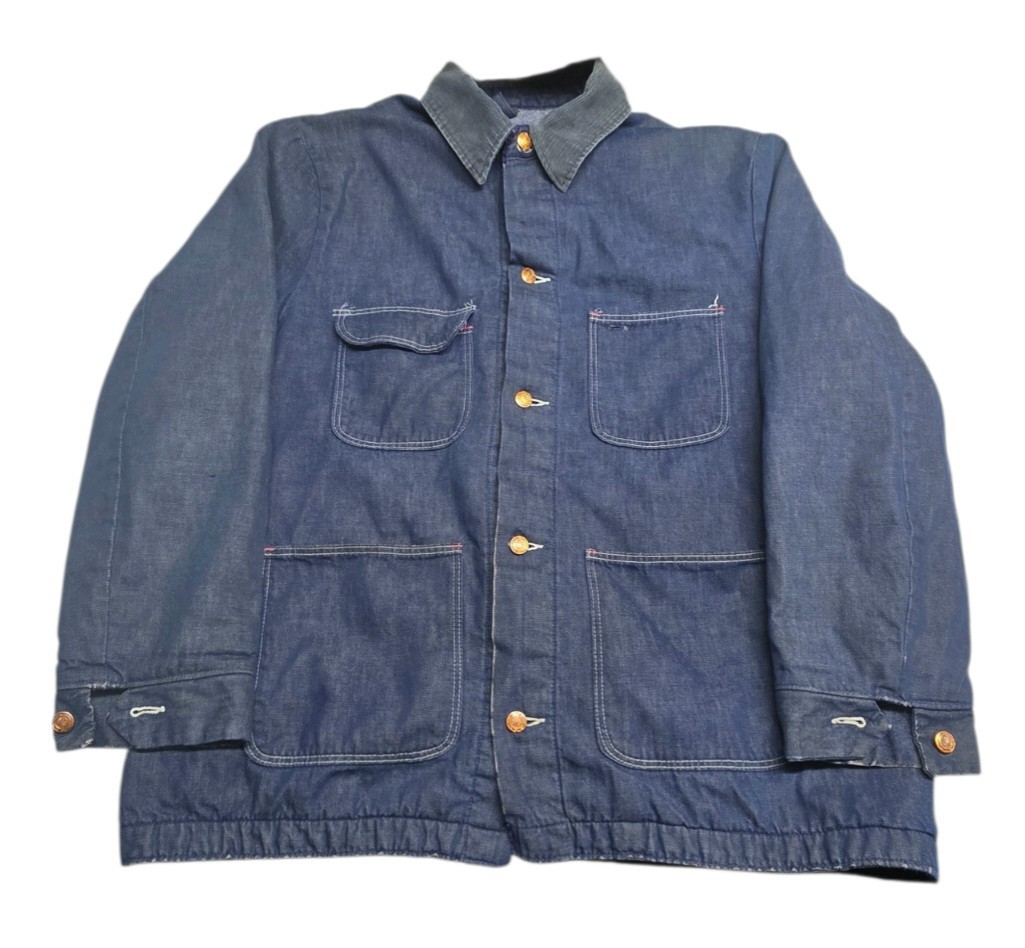 Vtg 70s Wrangler Blue Bell Denim Chore Barn Jacket Blanket Line Ranchwear Men XL