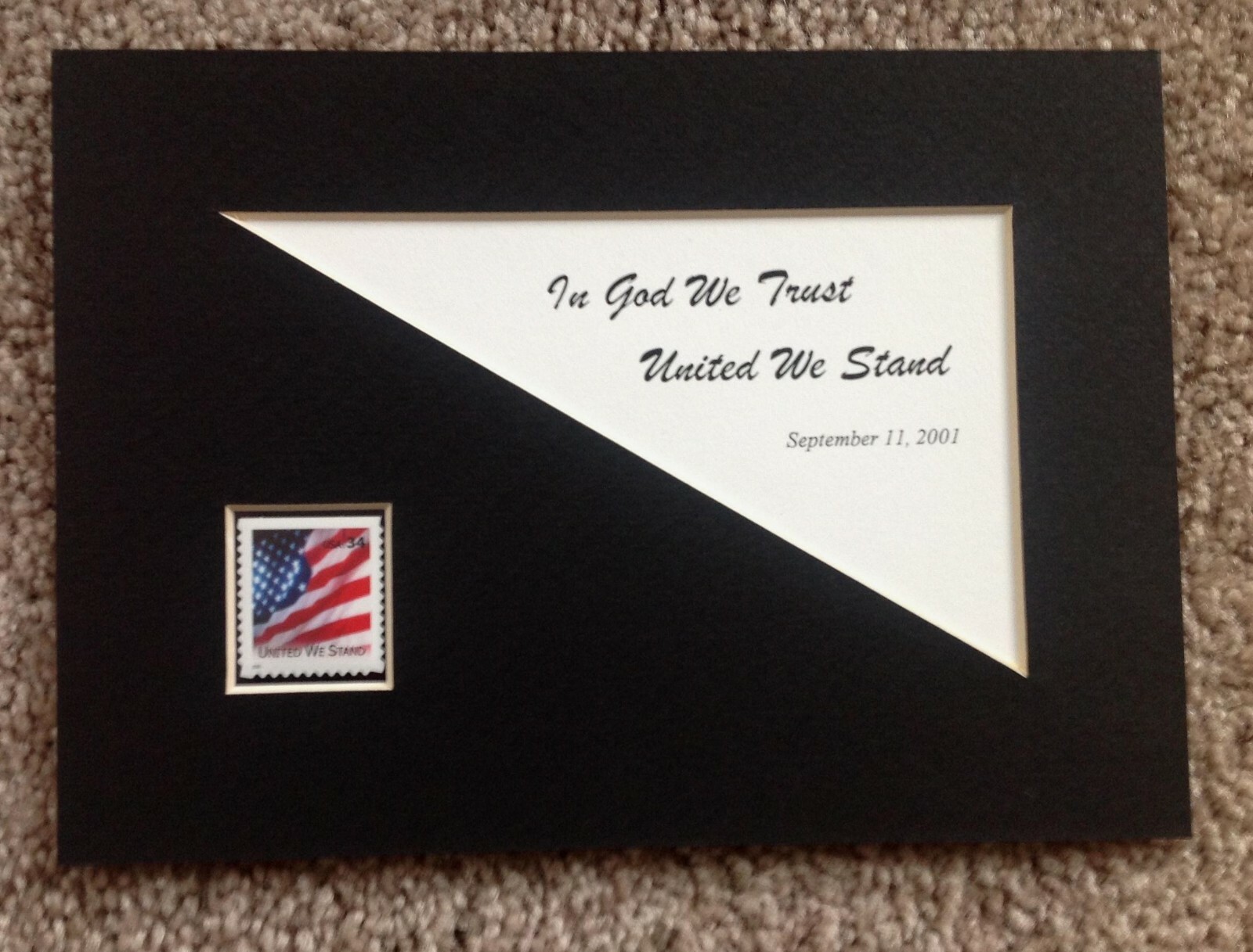 MATTED 5X7 UNUSED U.S.2001 POSTAGE STAMP ISSUED AFTER SEPTEMBER 11TH ATTACKS